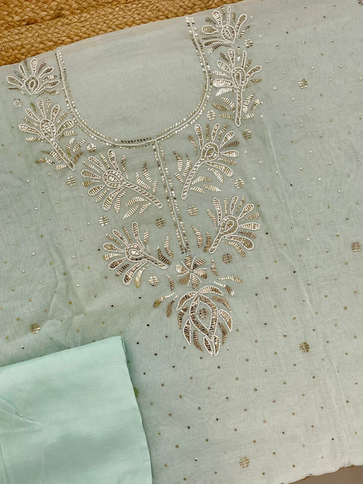 Soft Chanderi Embroidered Suit - Sea Green