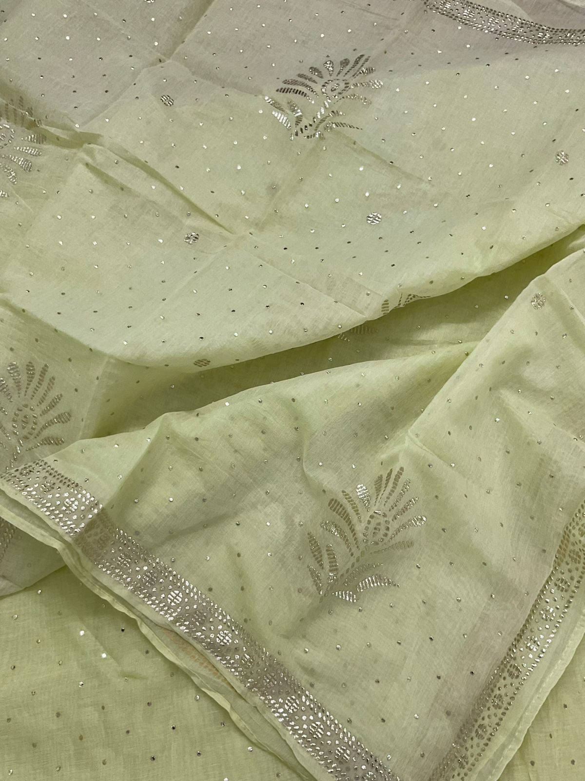 Soft Chanderi Embroidered Suit - Lime Green