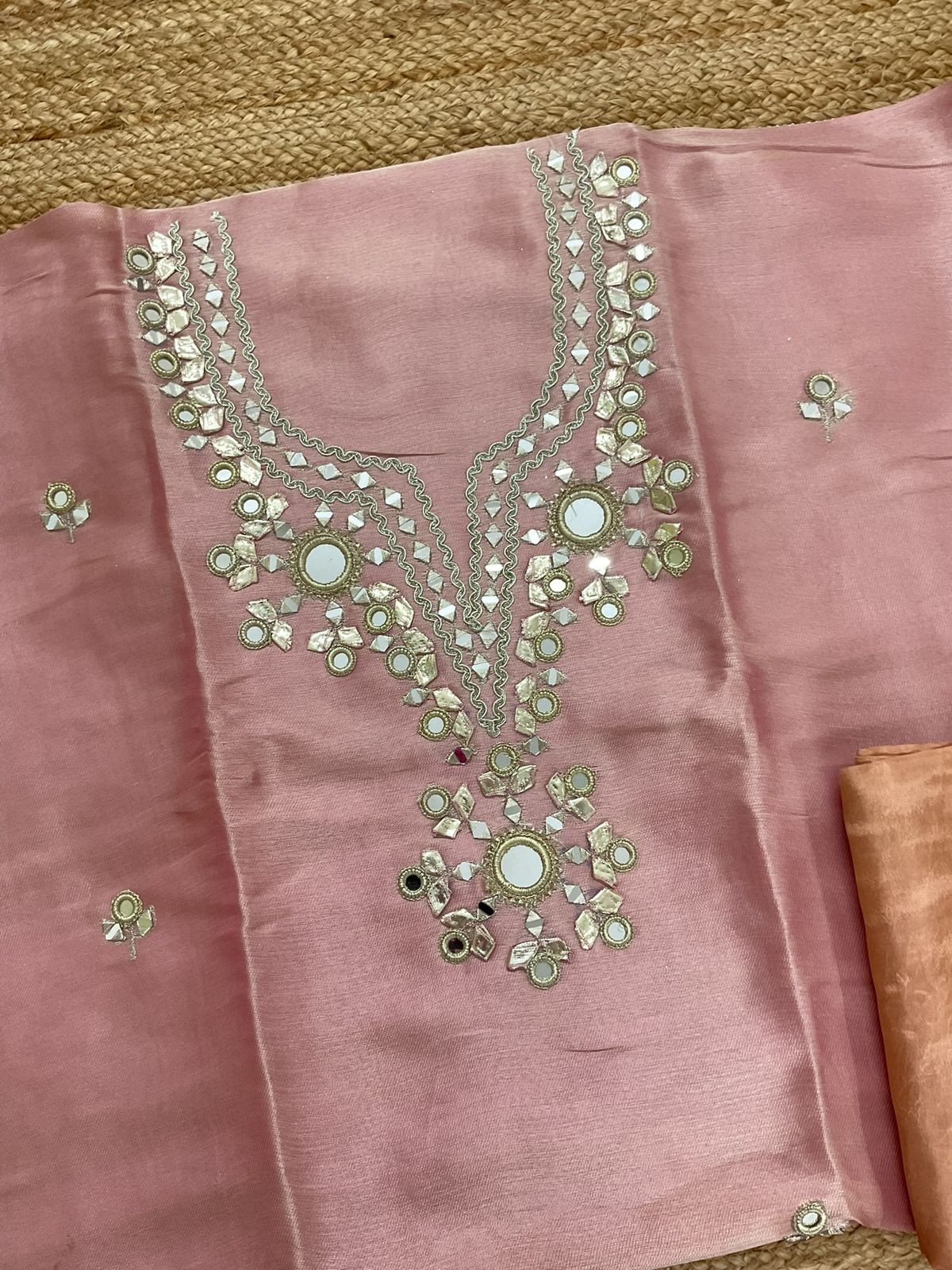 Soft Tissue Cotton Silk Embroidered Suit - Pink