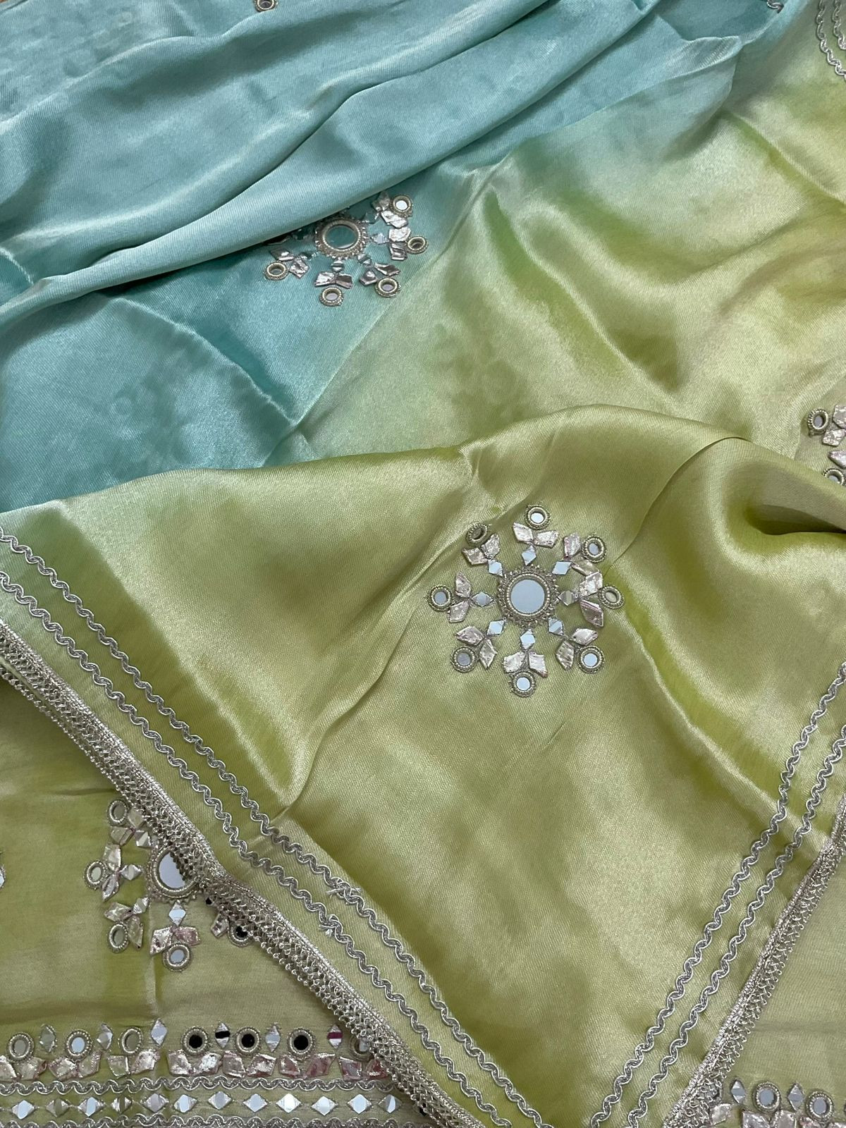Soft Tissue Cotton Silk Embroidered Suit - Blue