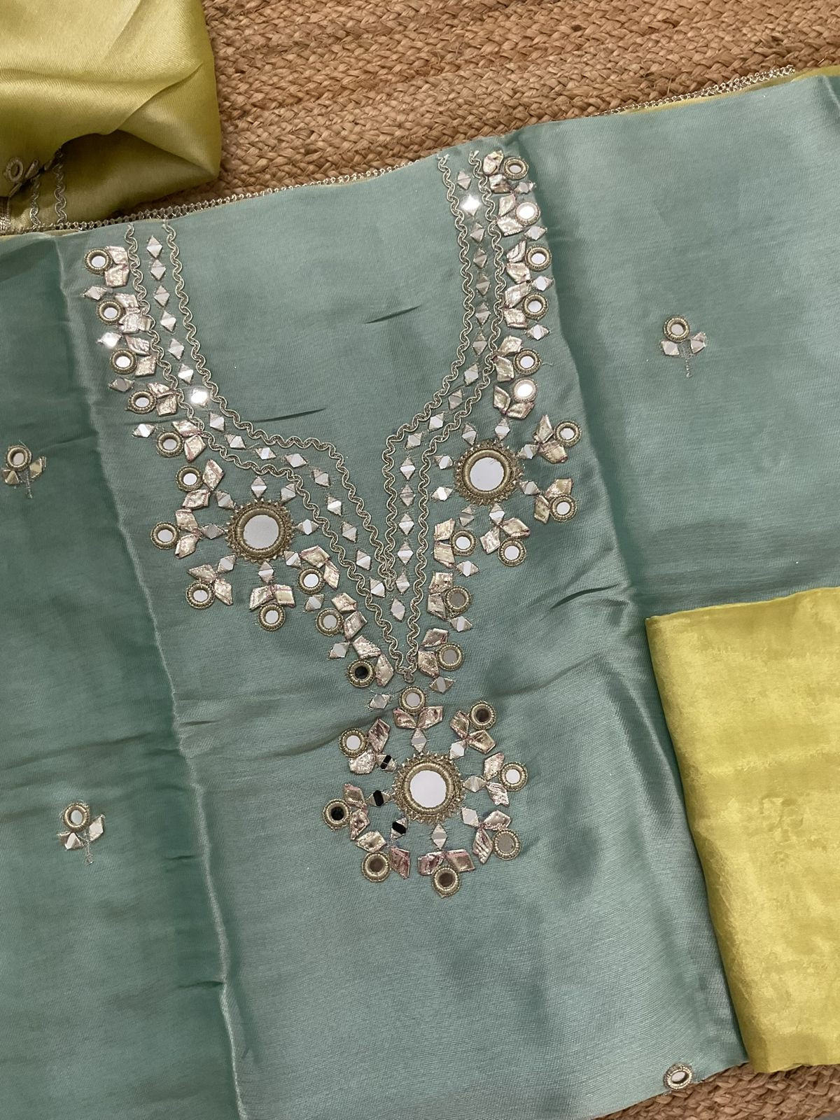 Soft Tissue Cotton Silk Embroidered Suit - Blue