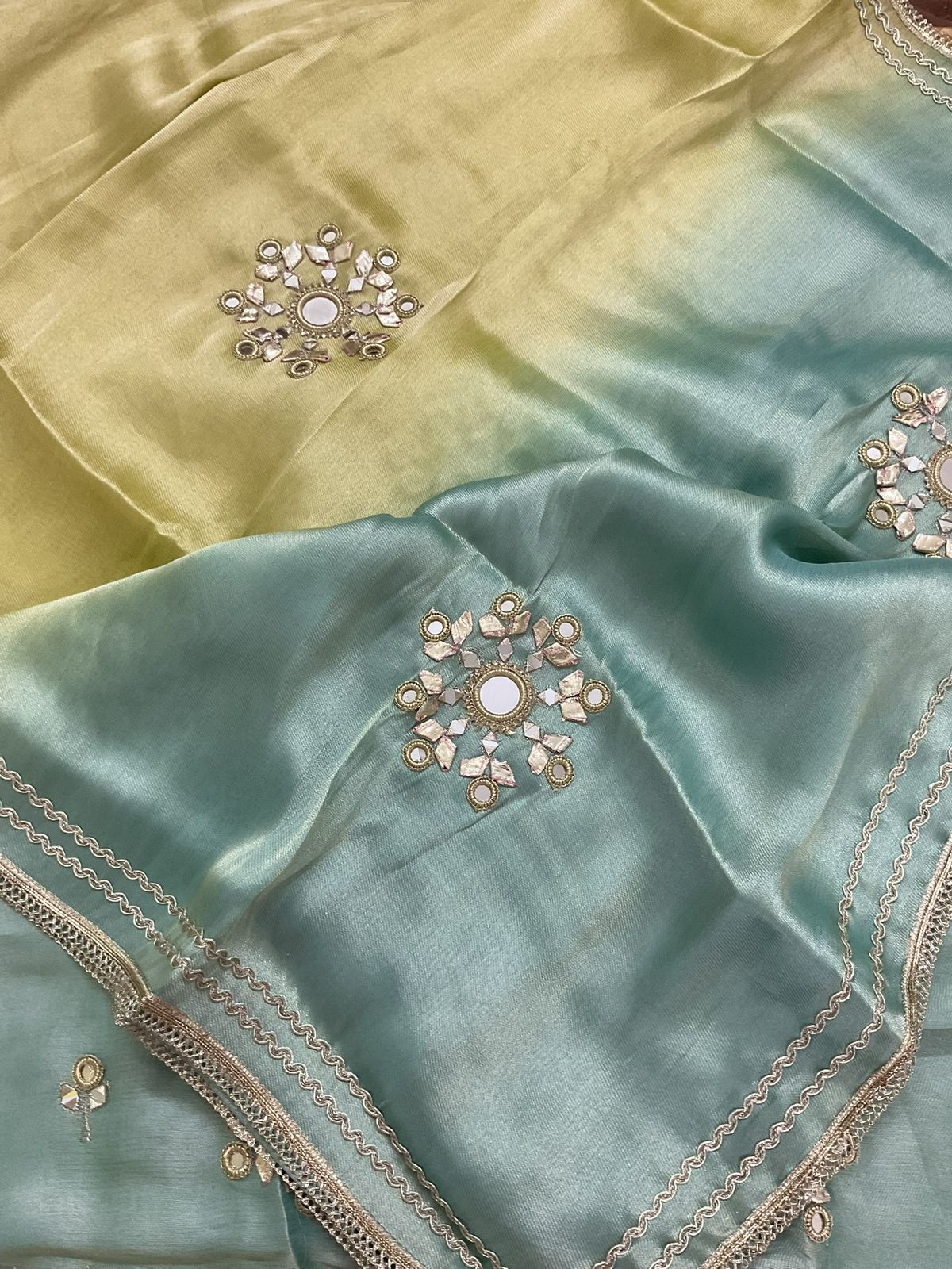 Soft Tissue Cotton Silk Embroidered Suit - Green