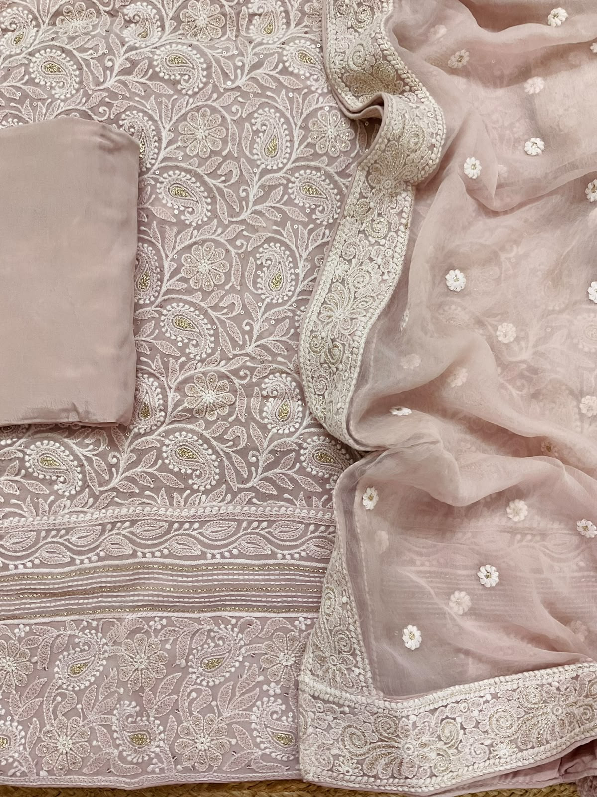 Pure Fine Georgette Embroidered Suit - Light Onion Pink