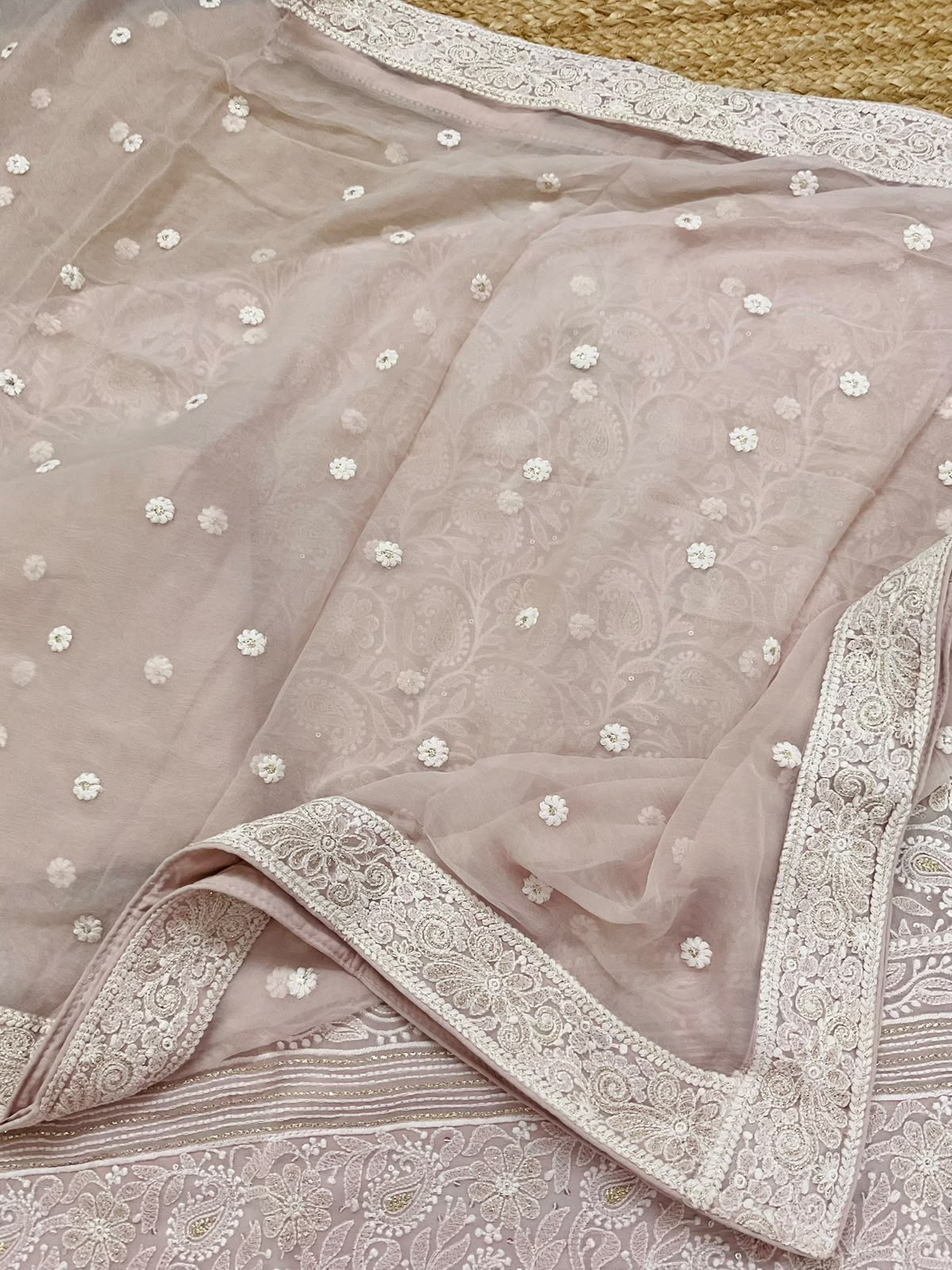 Pure Fine Georgette Embroidered Suit - Light Onion Pink