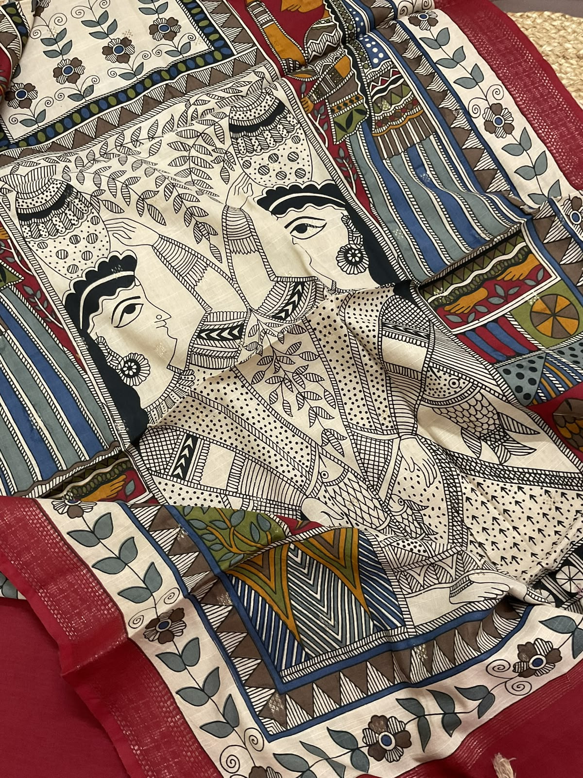 Pure Fine Slub Cotton Printed Embroidered Self Weaved Suit - Maroon