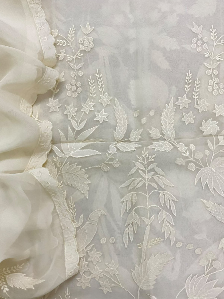 Image of Pure Organza Embroidered Suit - Off White