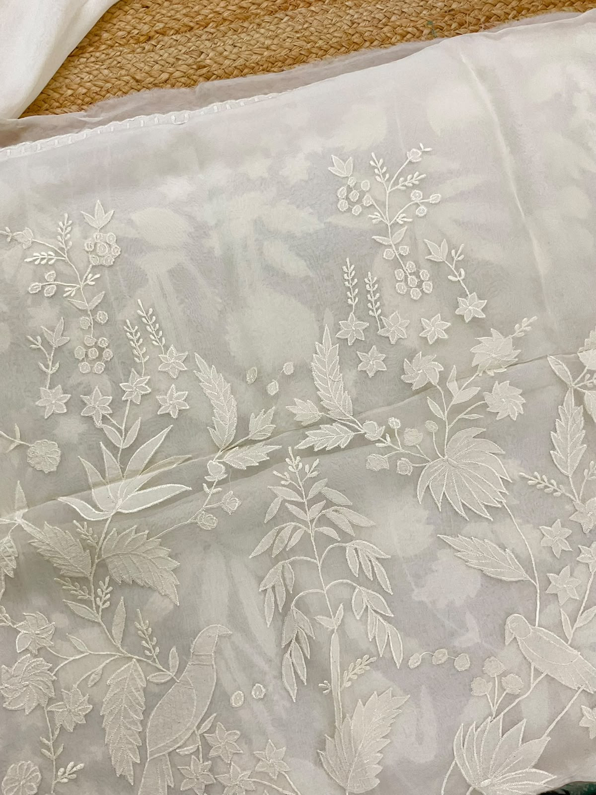 Pure Organza Embroidered Suit - Off White