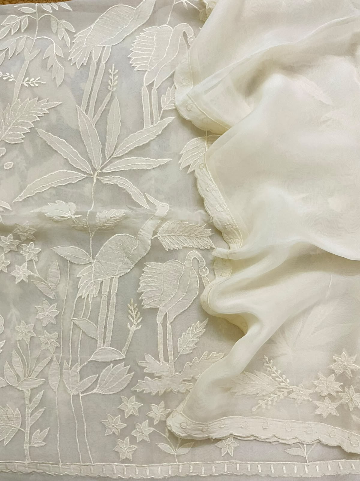 Pure Organza Embroidered Suit - Off White