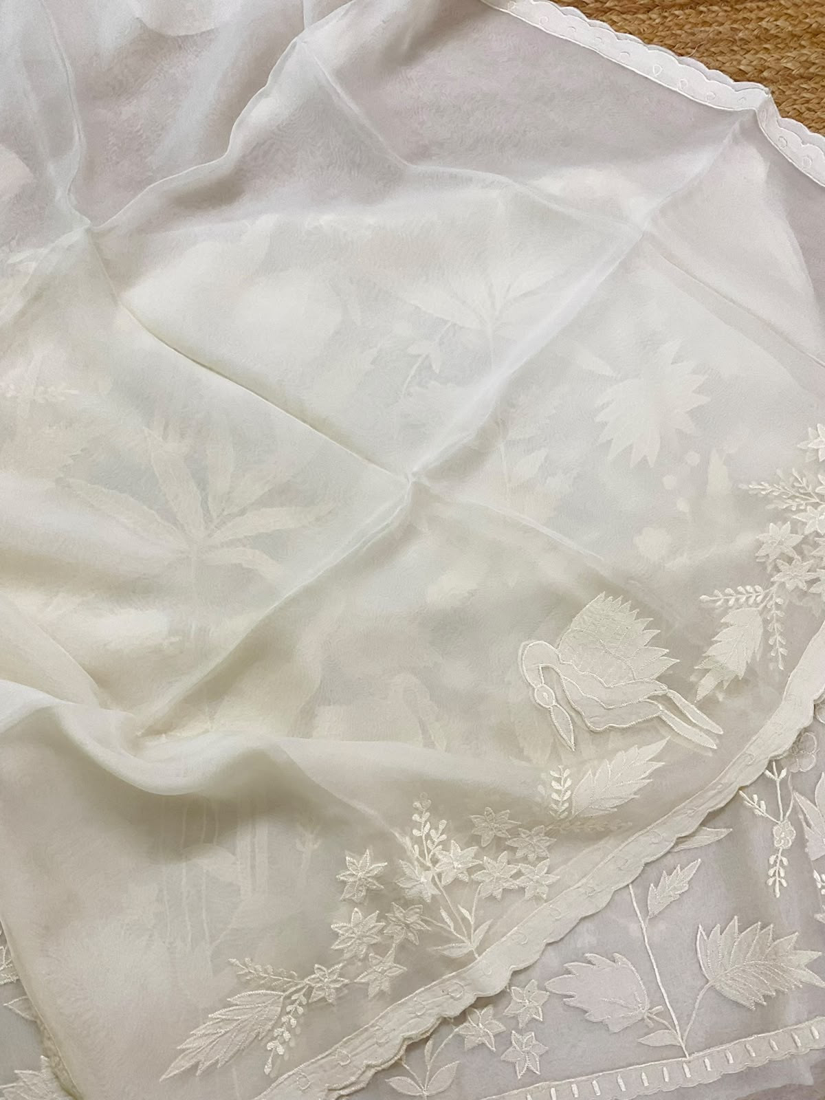 Pure Organza Embroidered Suit - Off White