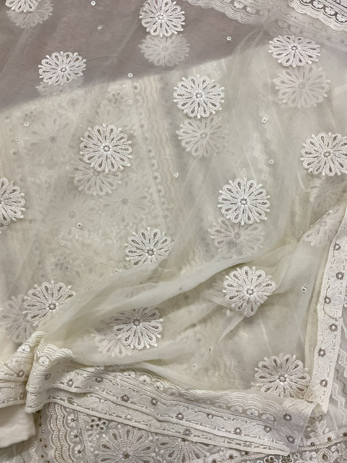 Pure Fine Georgette Embroidered Suit - Off White