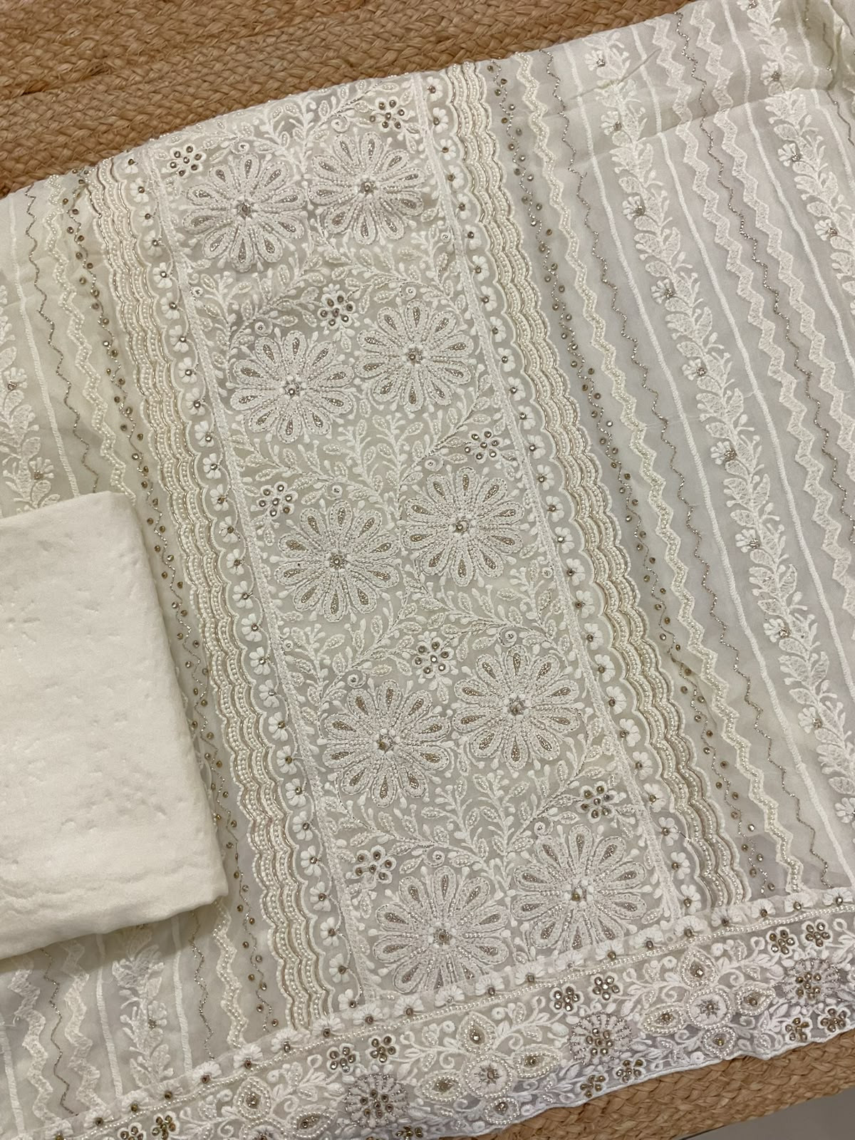 Pure Fine Georgette Embroidered Suit - Off White