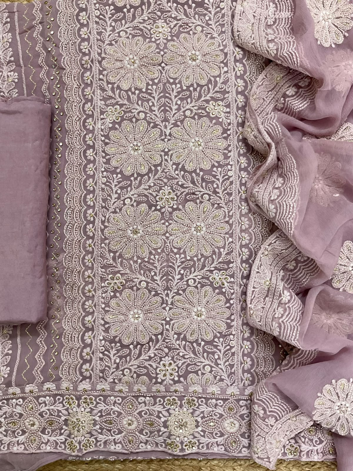 Pure Fine Georgette Embroidered Suit - Mauve