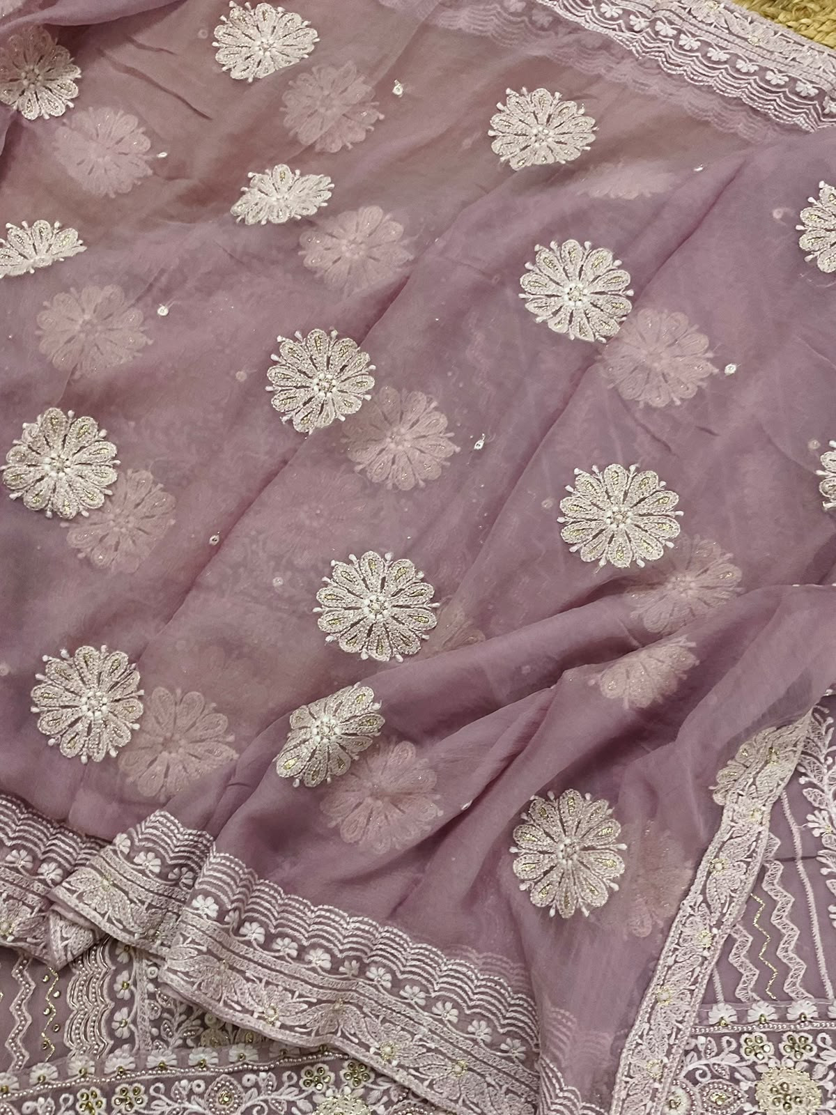 Pure Fine Georgette Embroidered Suit - Mauve
