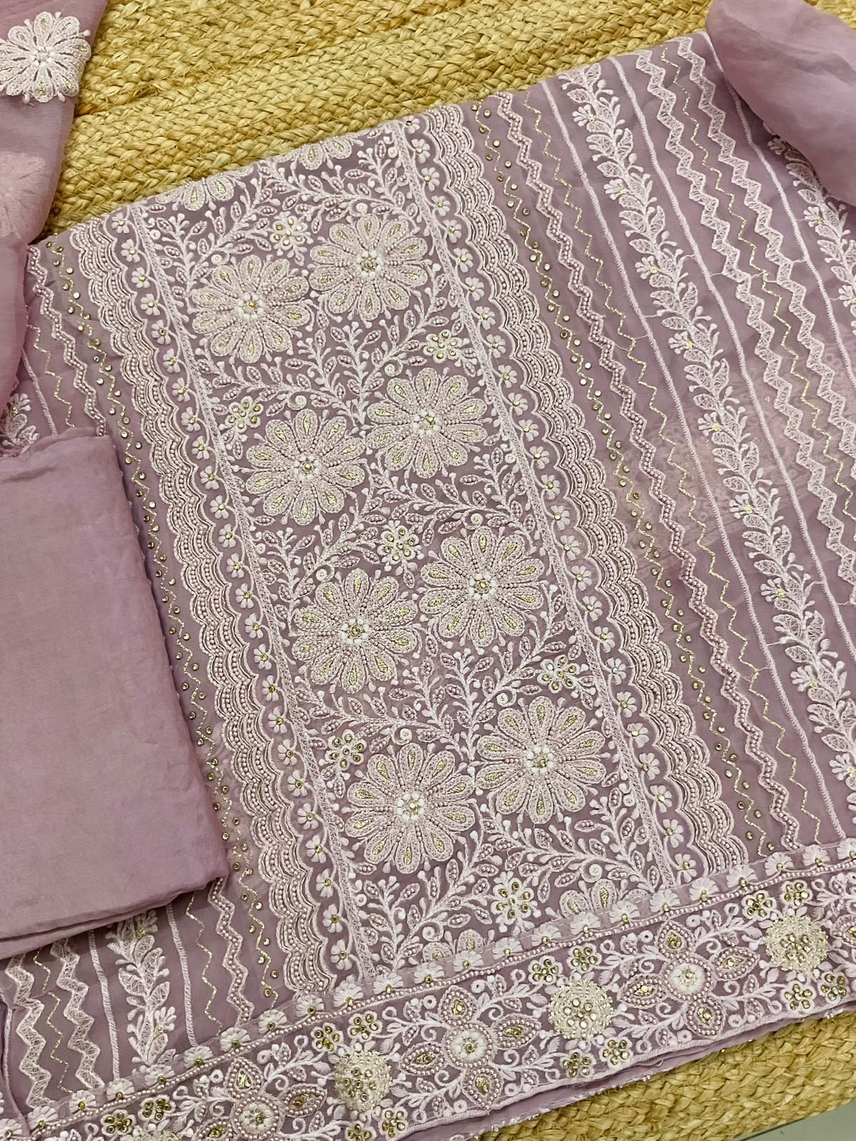 Pure Fine Georgette Embroidered Suit - Mauve