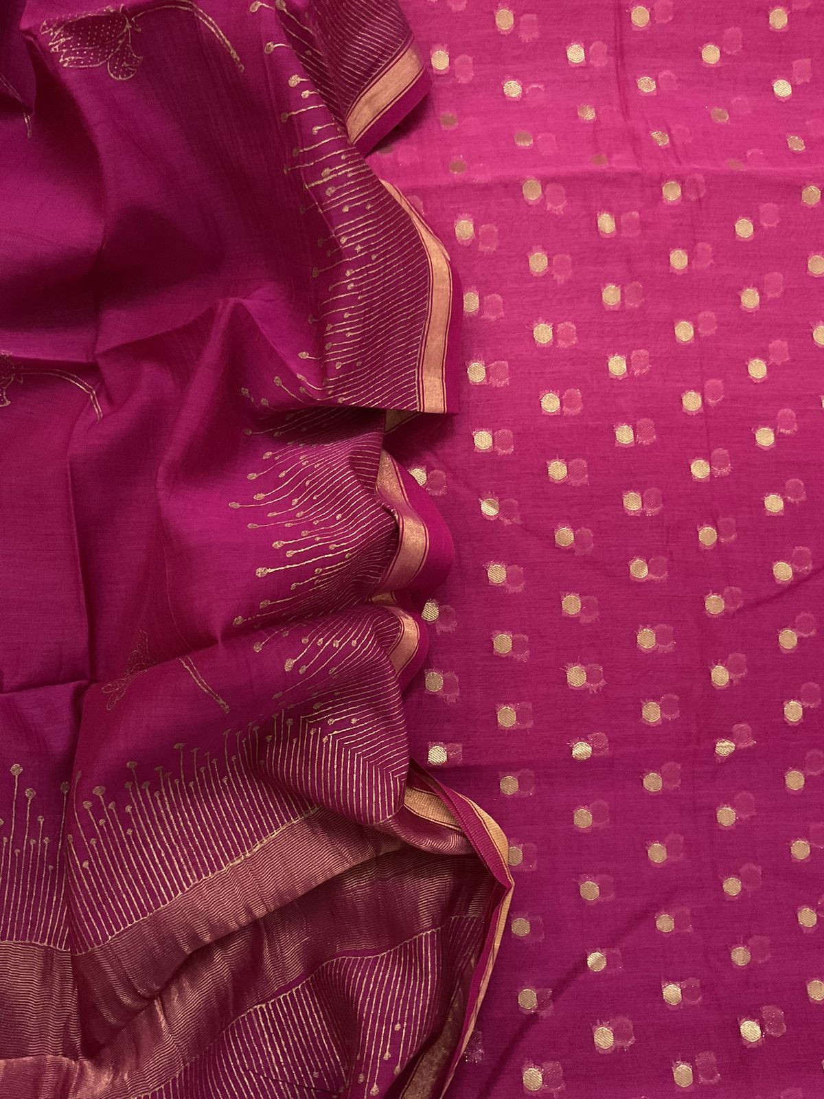 Pure Mul Chanderi Printed Banarasi Weaved Suit - Pink