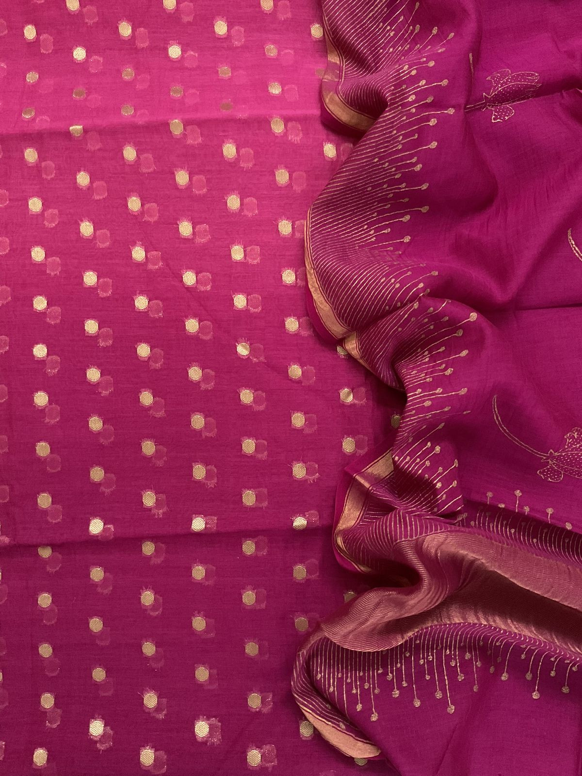 Pure Mul Chanderi Printed Banarasi Weaved Suit - Pink