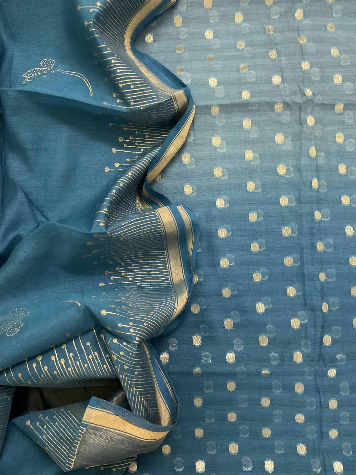 Pure Mul Chanderi Printed Banarasi Weaved Suit - Grey