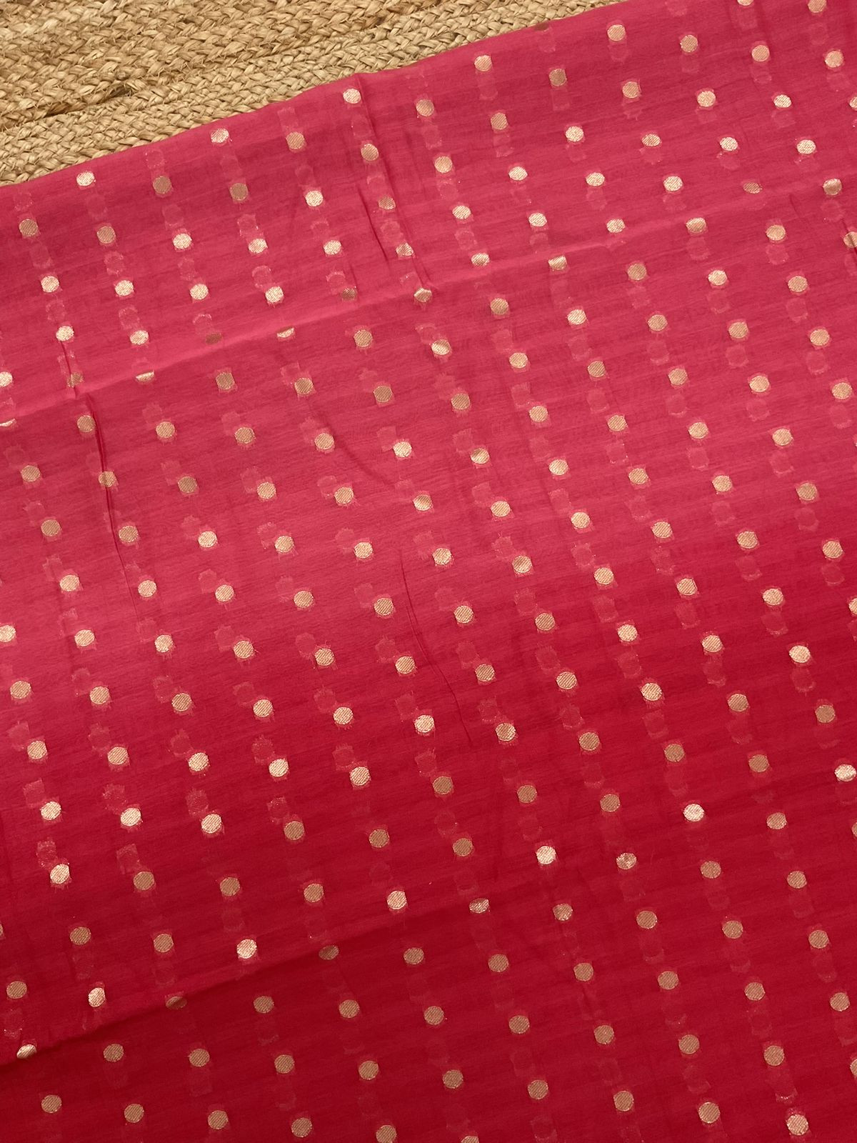 Pure Mul Chanderi Printed Banarasi Weaved Suit - Red