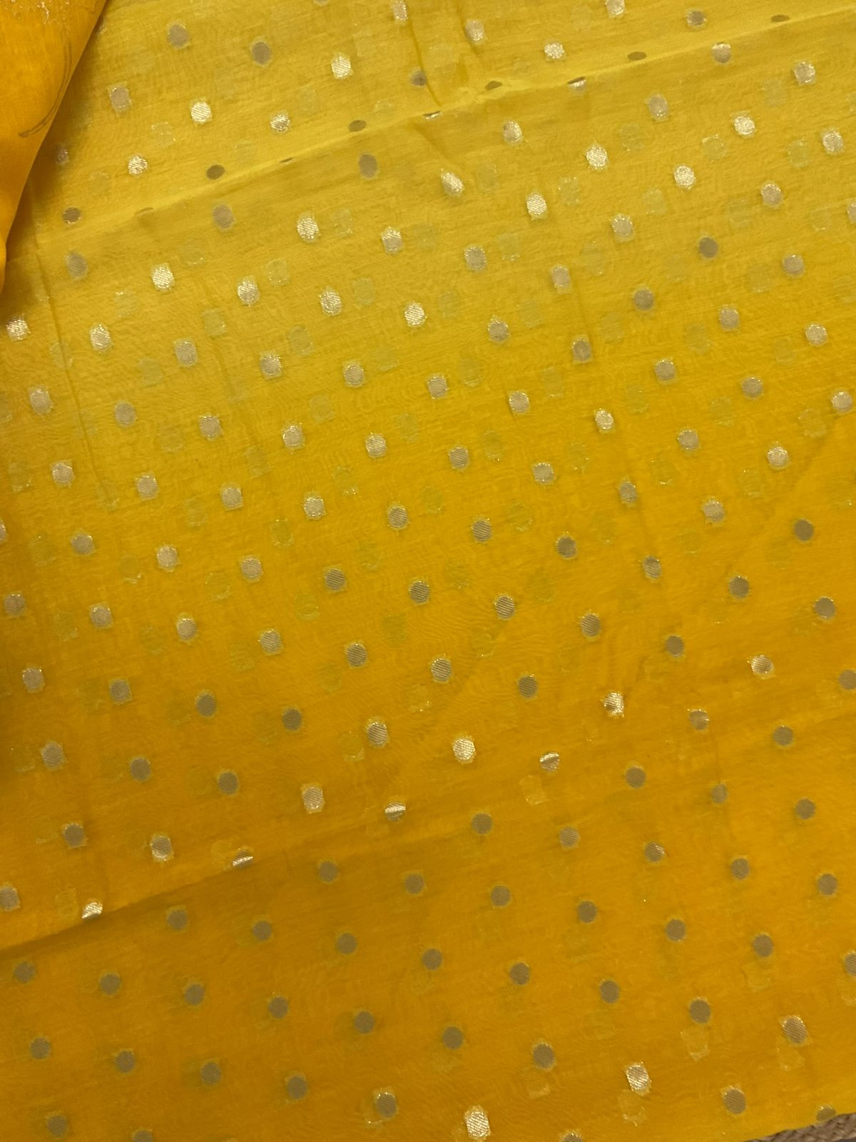 Pure Mul Chanderi Printed Banarasi Weaved Suit - Yellow