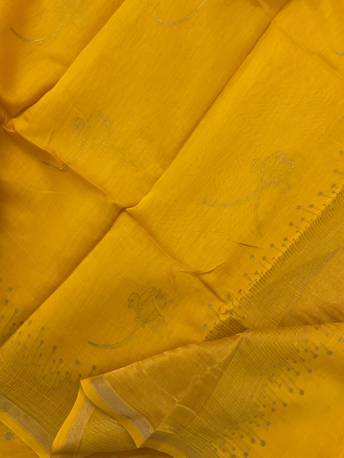 Pure Mul Chanderi Printed Banarasi Weaved Suit - Yellow