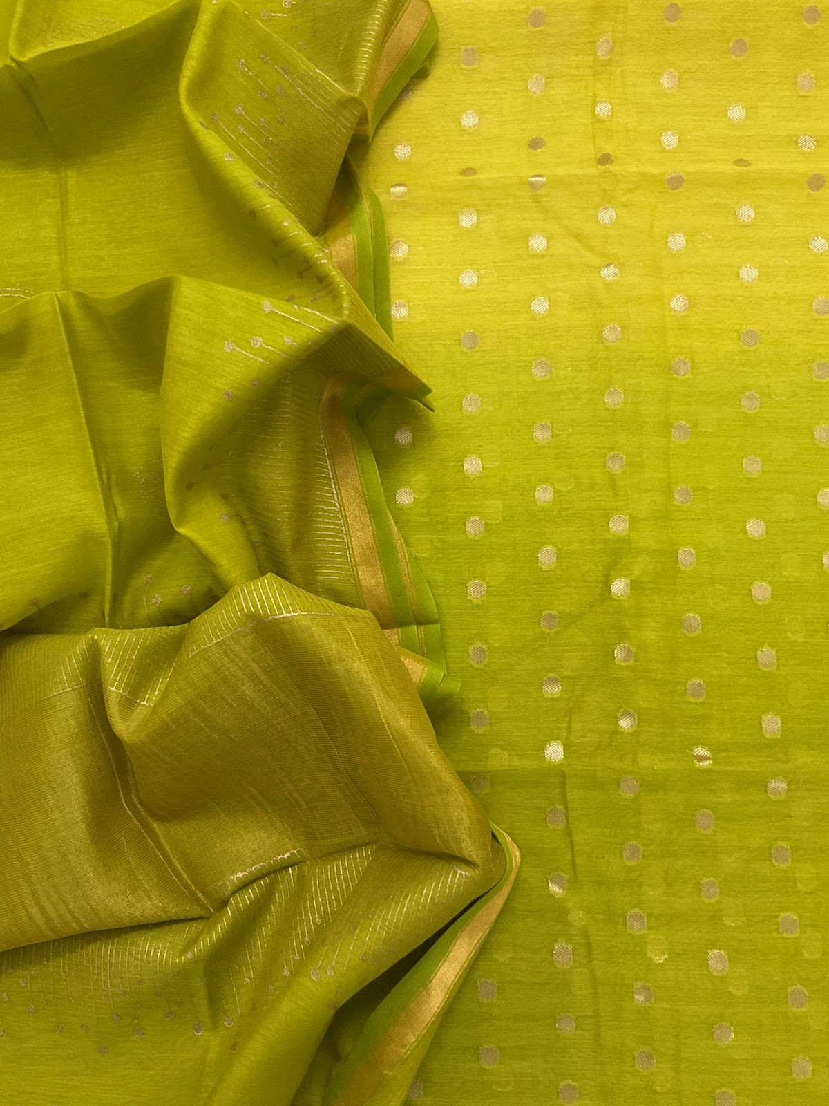 Pure Mul Chanderi Printed Banarasi Weaved Suit - Lime