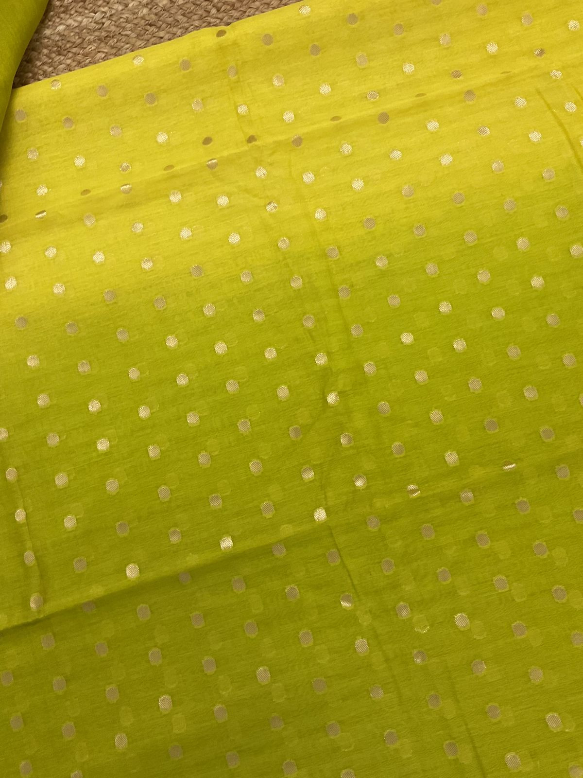 Pure Mul Chanderi Printed Banarasi Weaved Suit - Lime