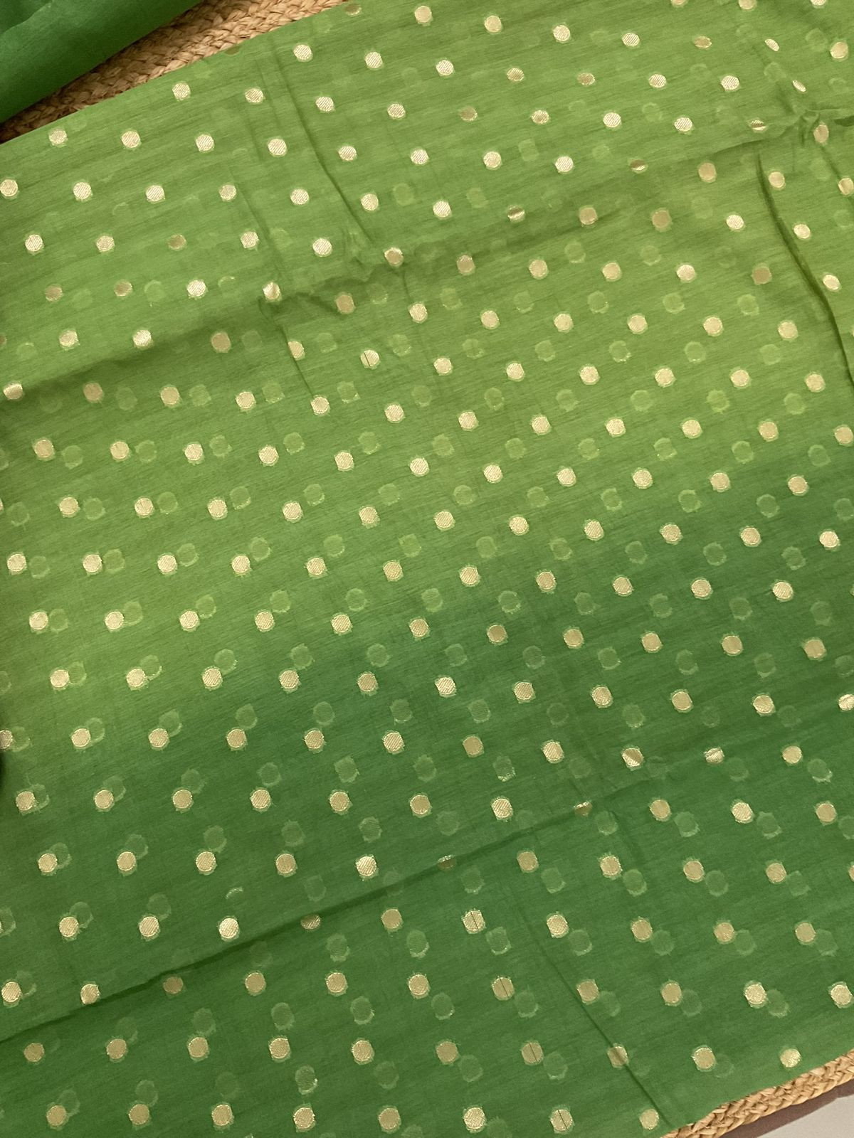 Pure Mul Chanderi Printed Banarasi Weaved Suit - Green