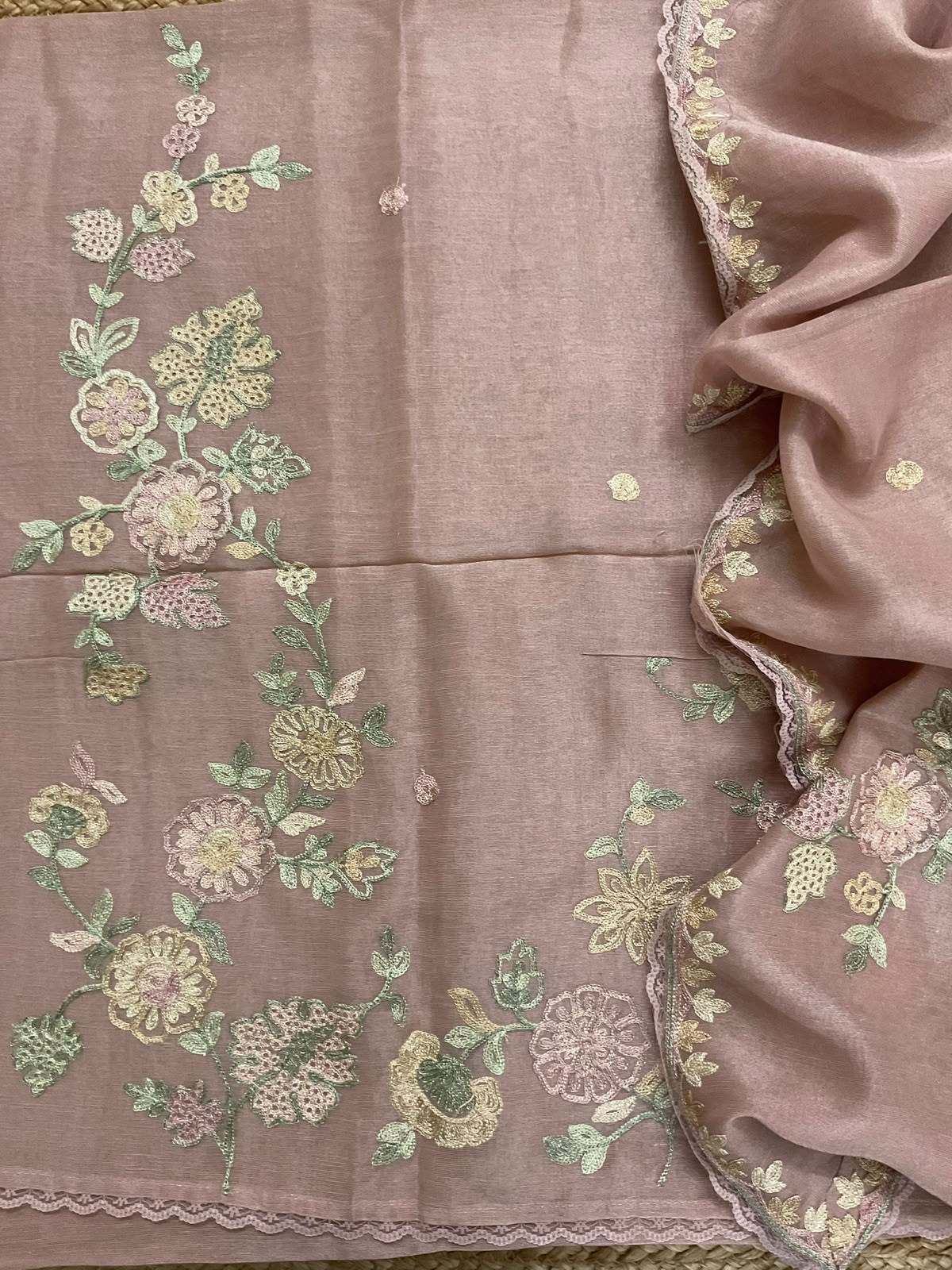 Pure Tissue Chanderi Embroidered Suit - Onion Pink