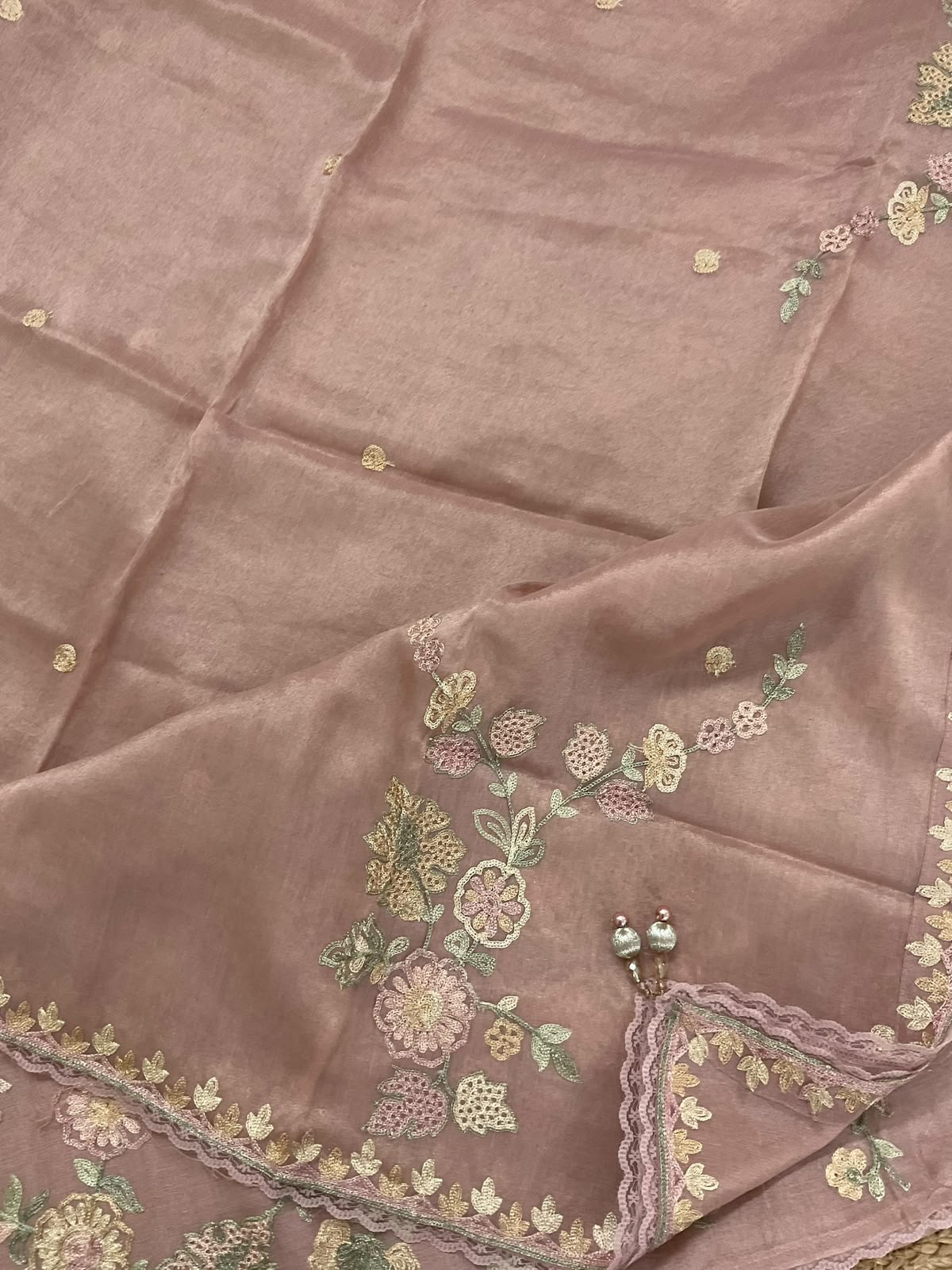 Pure Tissue Chanderi Embroidered Suit - Onion Pink