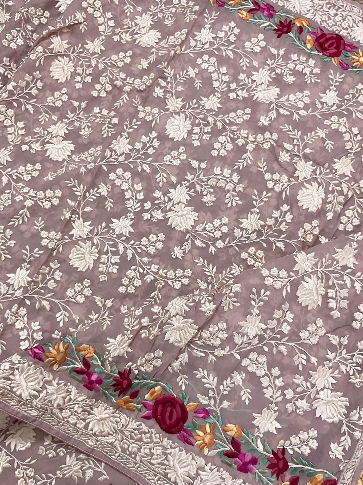 Pure Fine Georgette Embroidered Suit - Onion Pink