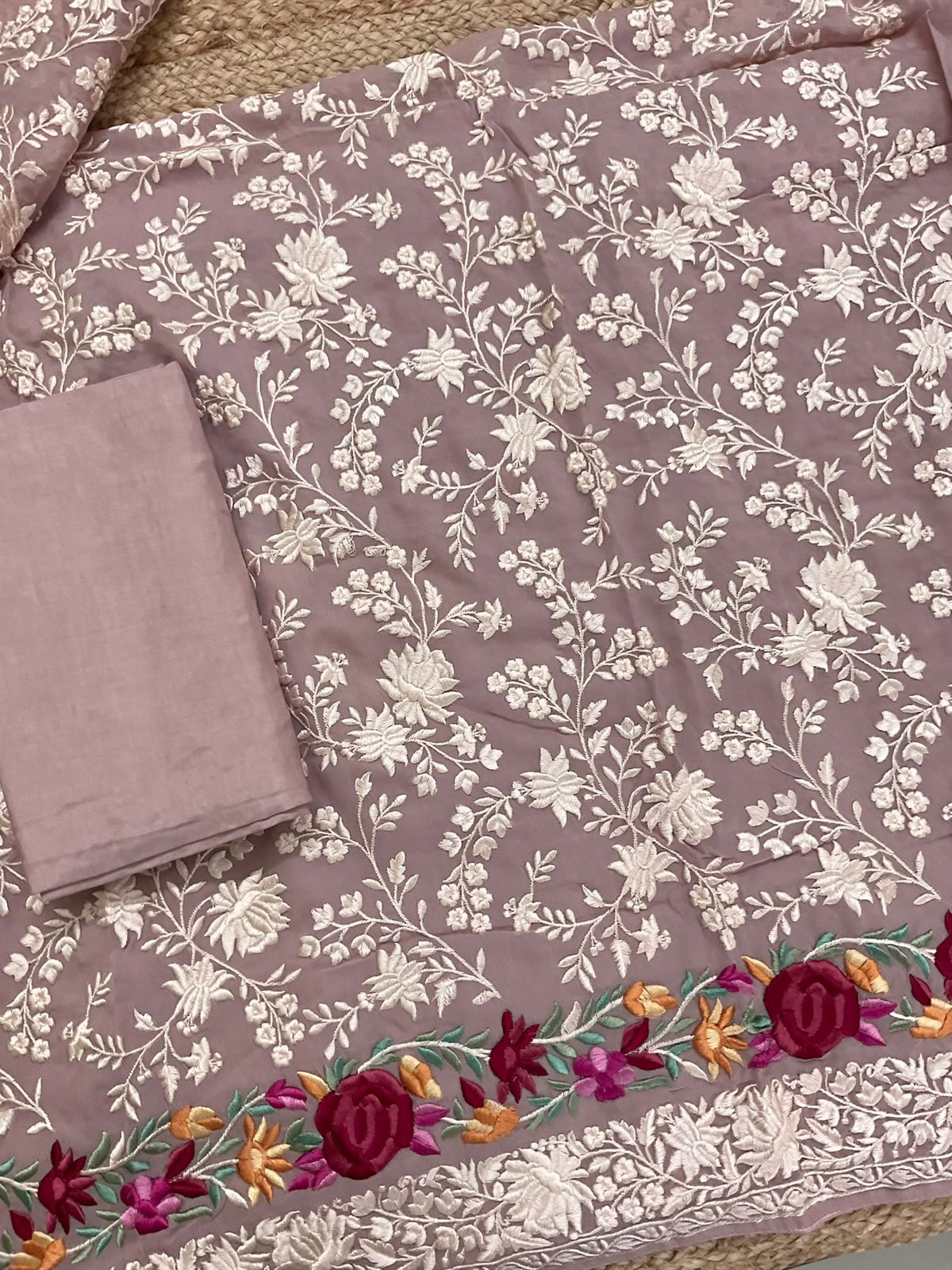 Pure Fine Georgette Embroidered Suit - Onion Pink