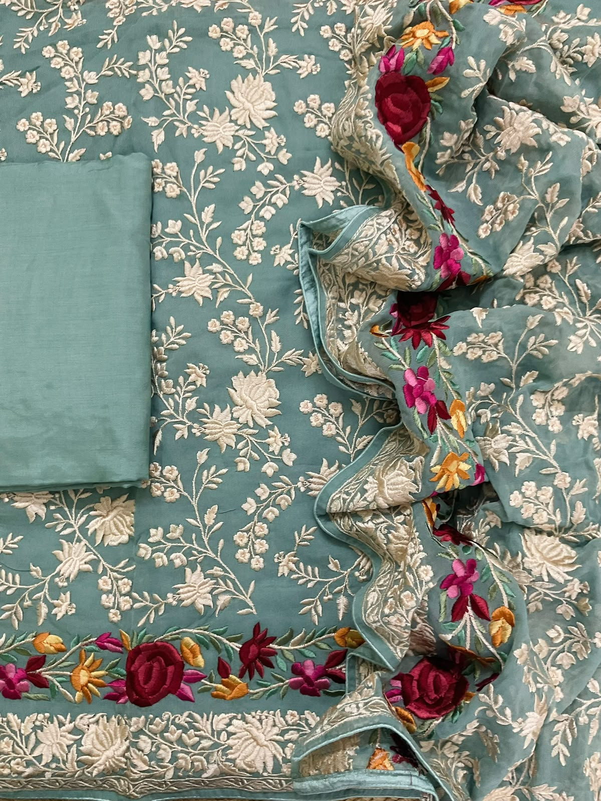 Pure Fine Georgette Embroidered Suit - Blue