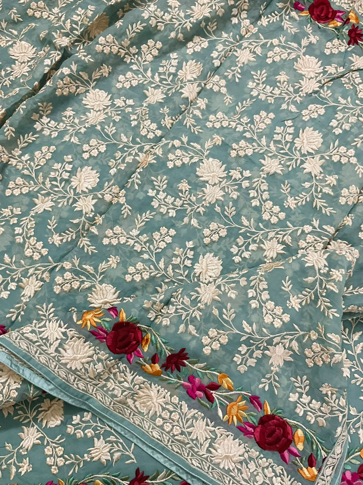 Pure Fine Georgette Embroidered Suit - Blue