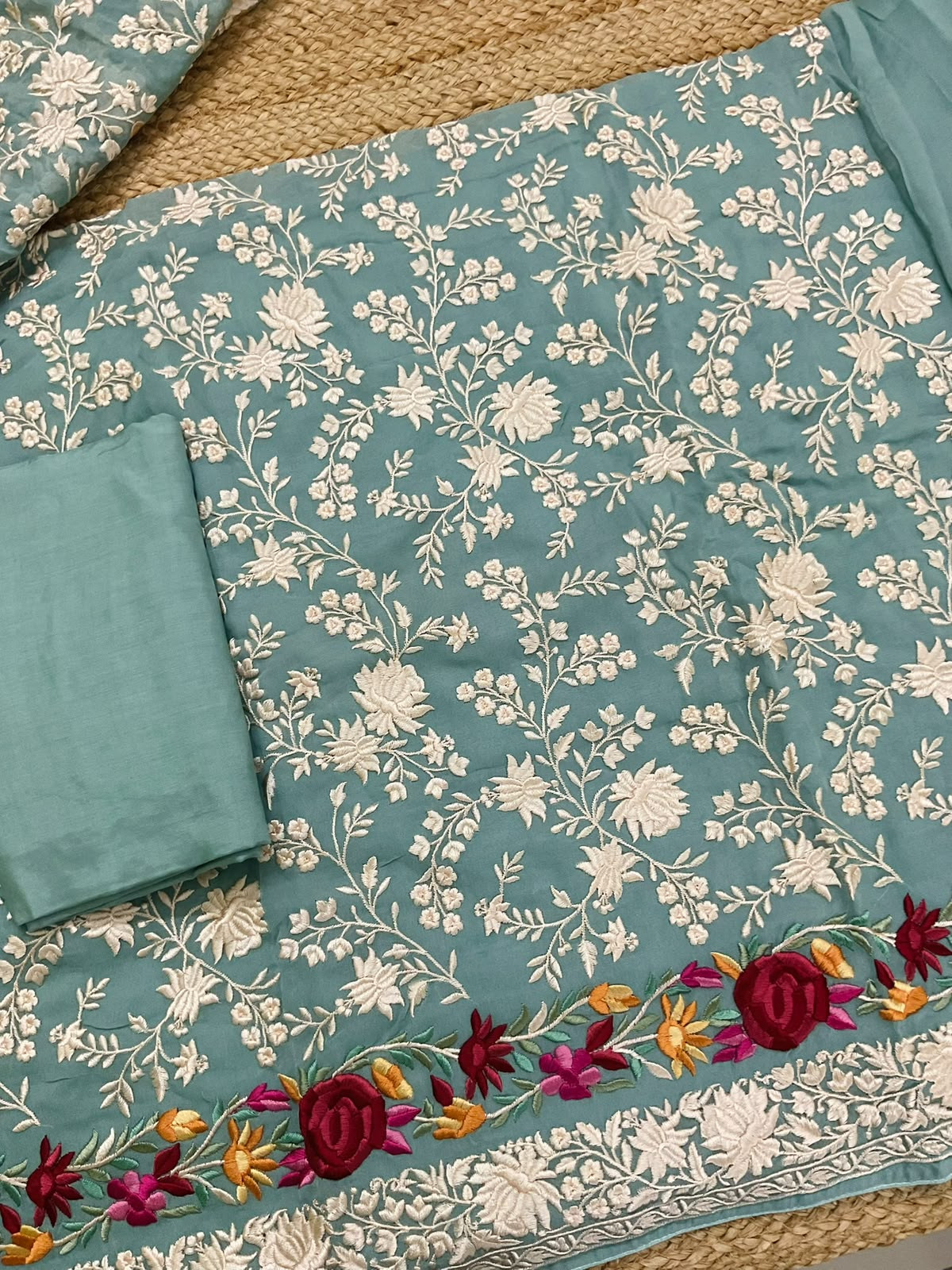 Pure Fine Georgette Embroidered Suit - Blue