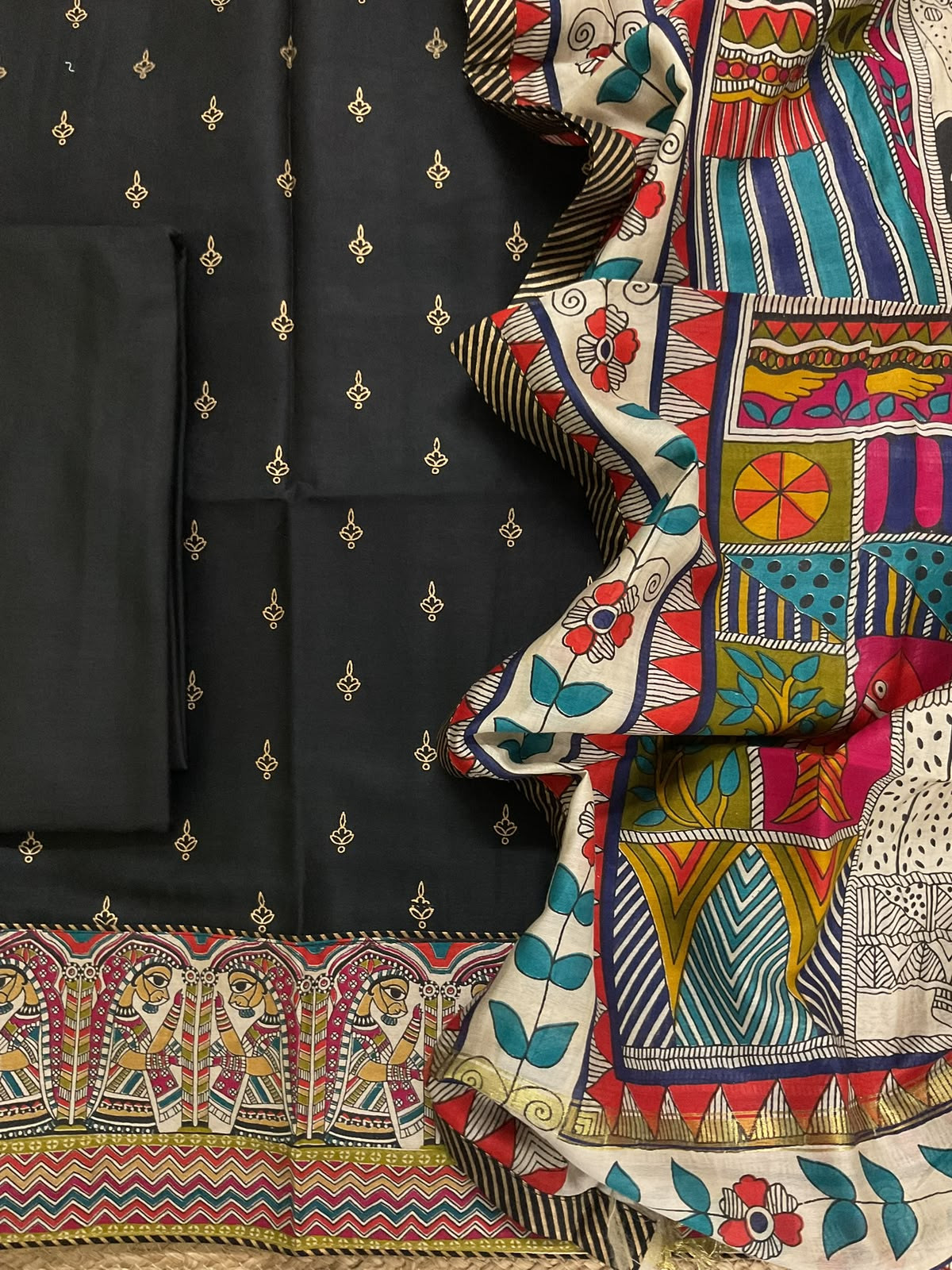 Pure Chanderi Printed Suit - Black