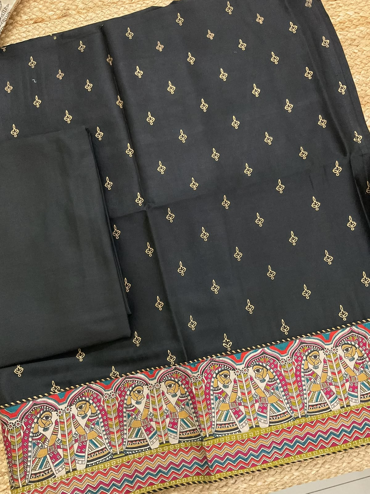 Pure Chanderi Printed Suit - Black