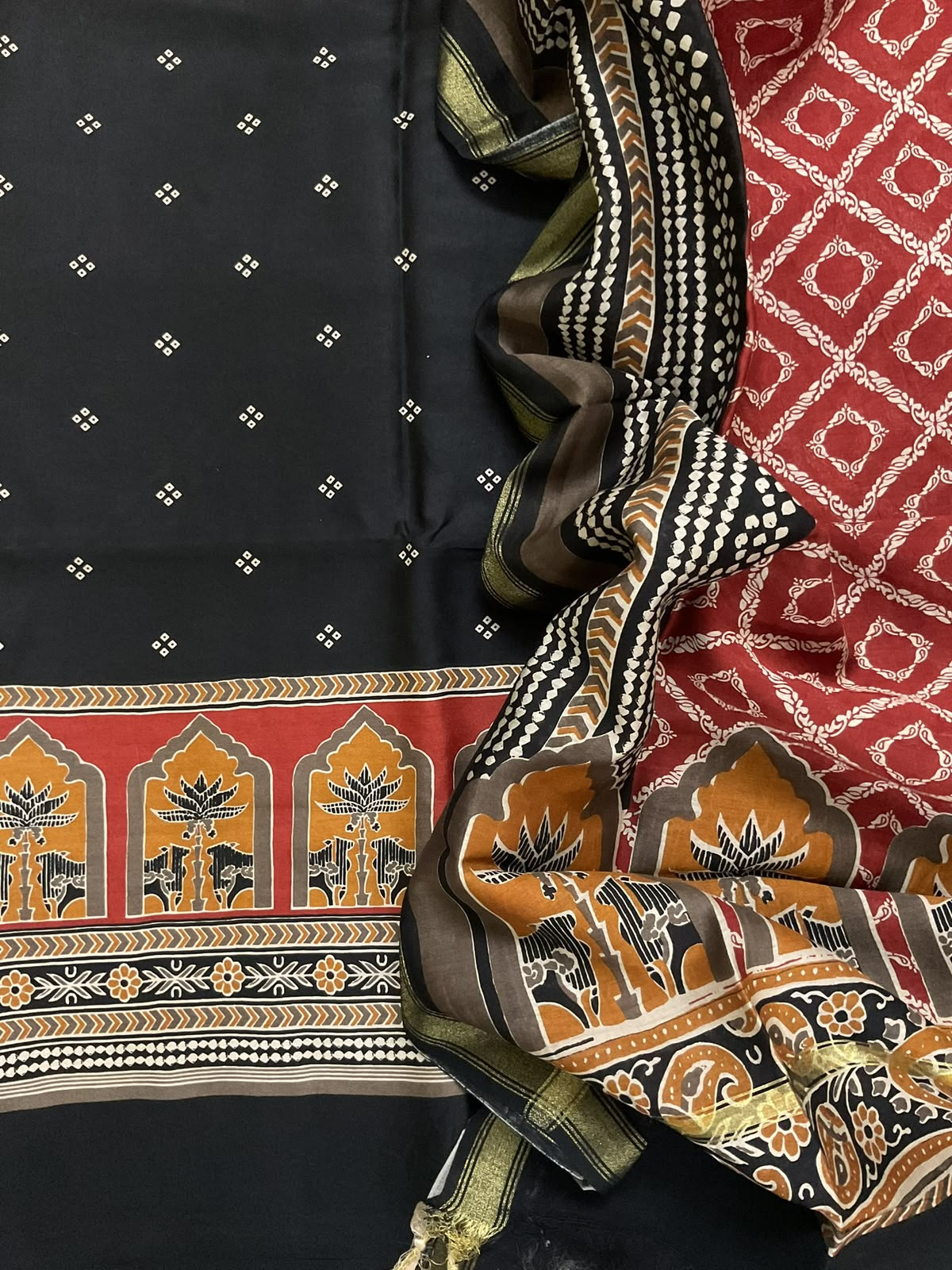 Pure Chanderi Printed Suit - Black
