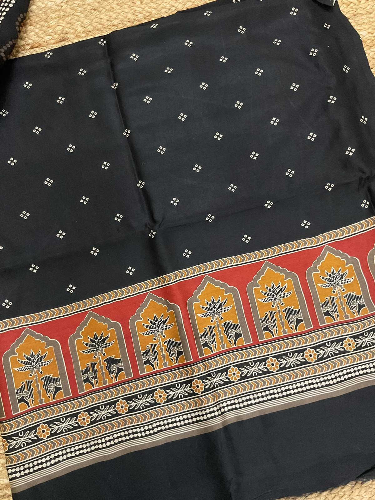 Pure Chanderi Printed Suit - Black