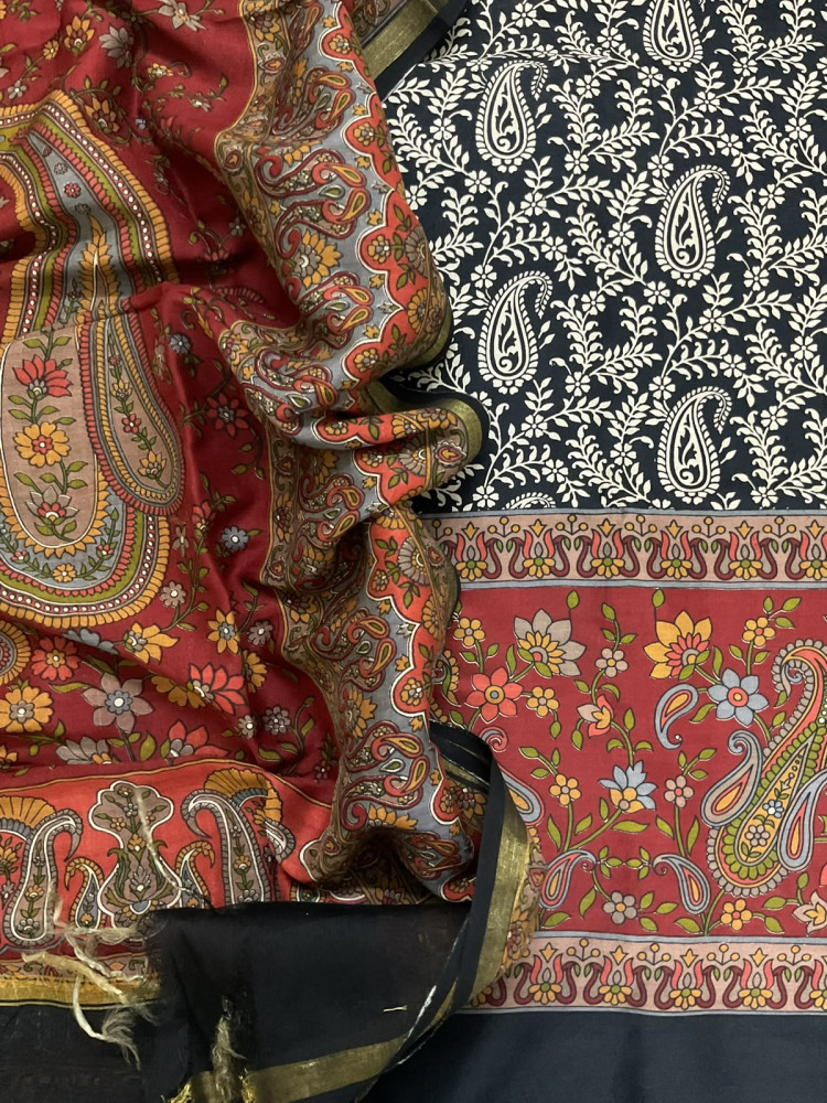 Image of Pure Chanderi Printed Suit - Black
