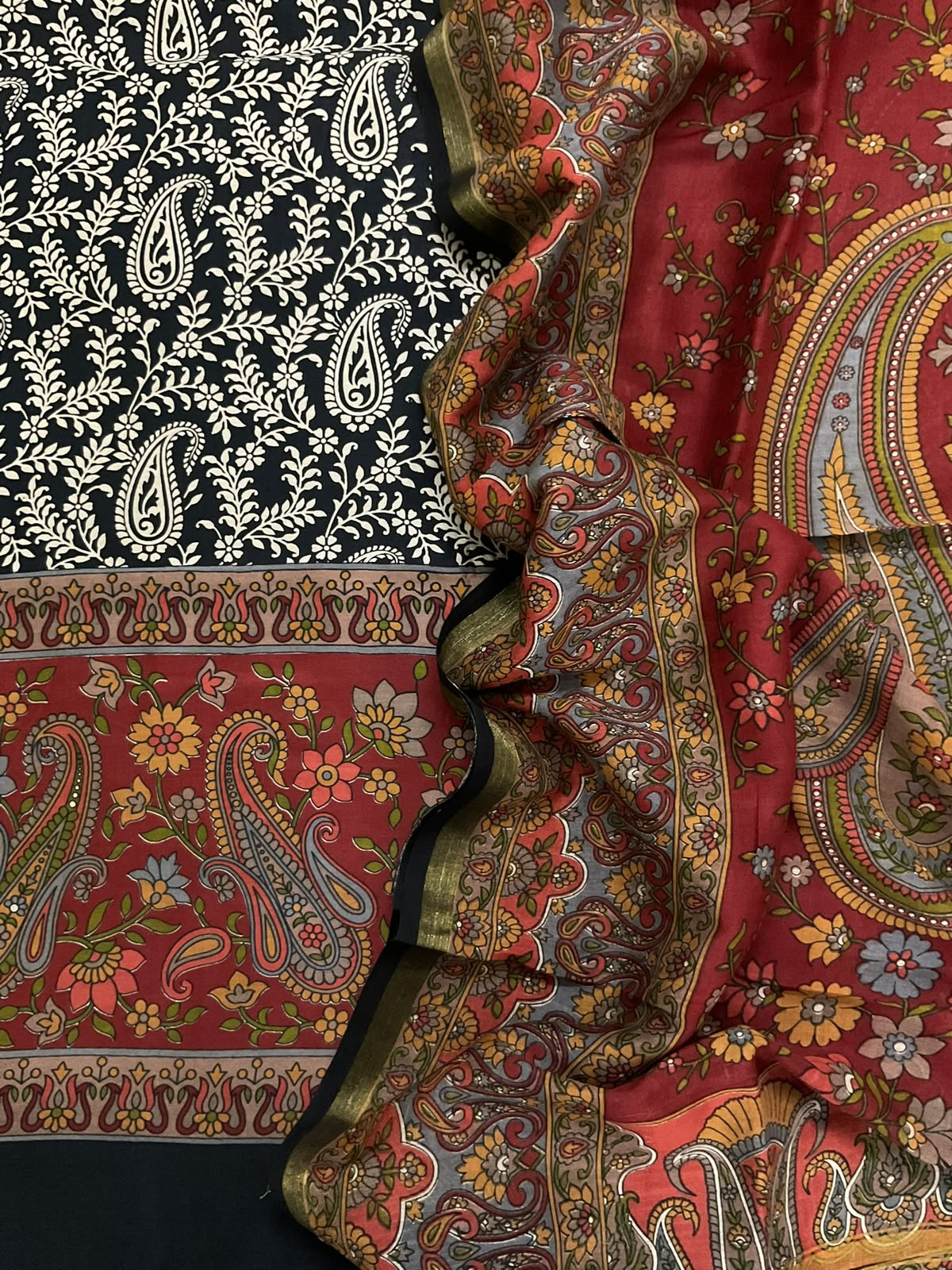 Pure Chanderi Printed Suit - Black