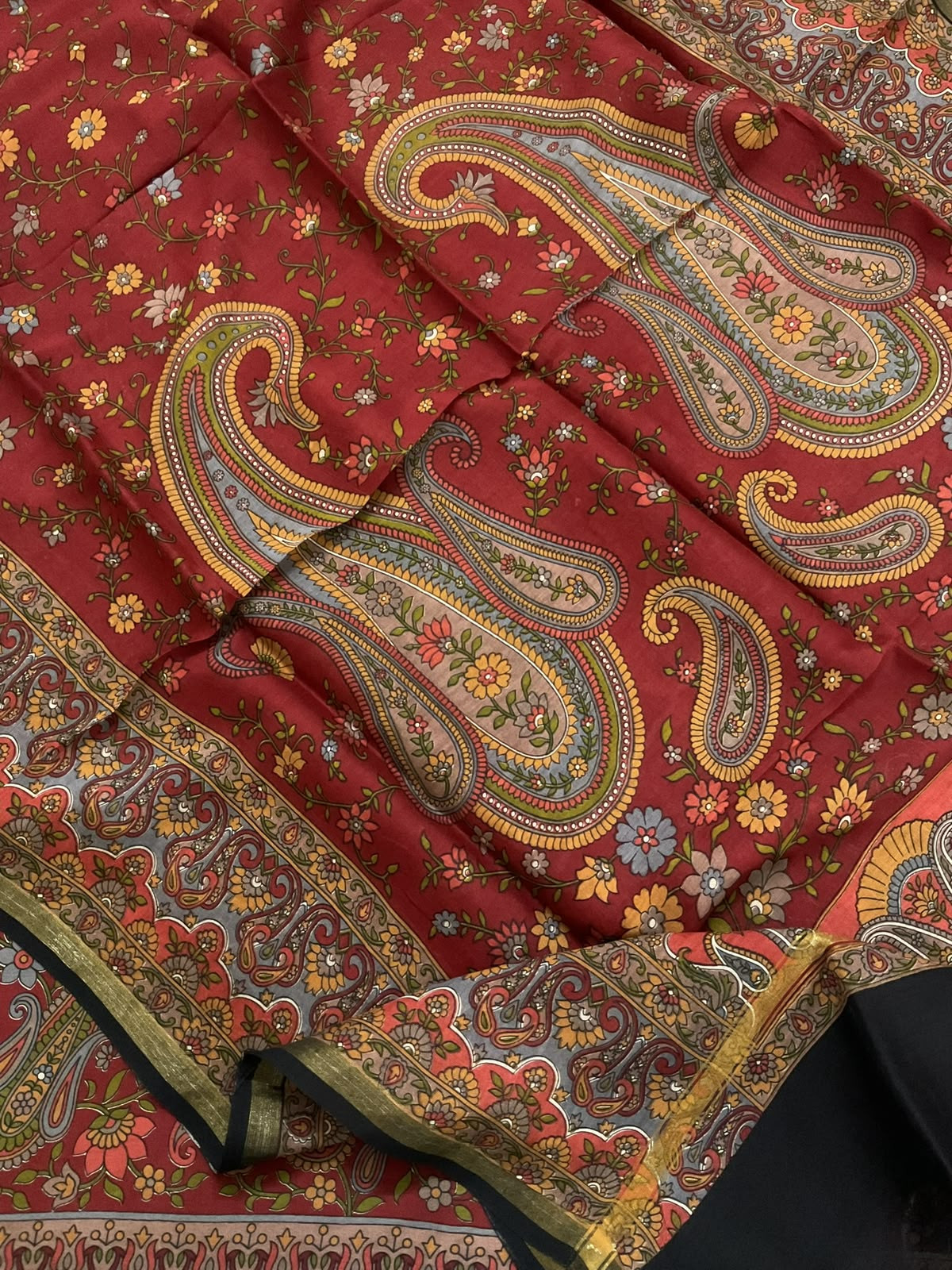 Pure Chanderi Printed Suit - Black