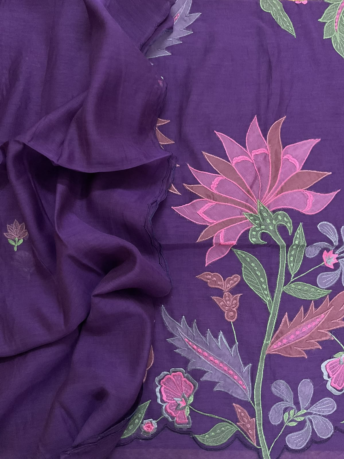 Pure Mul Chanderi Embroidered Suit - Violet