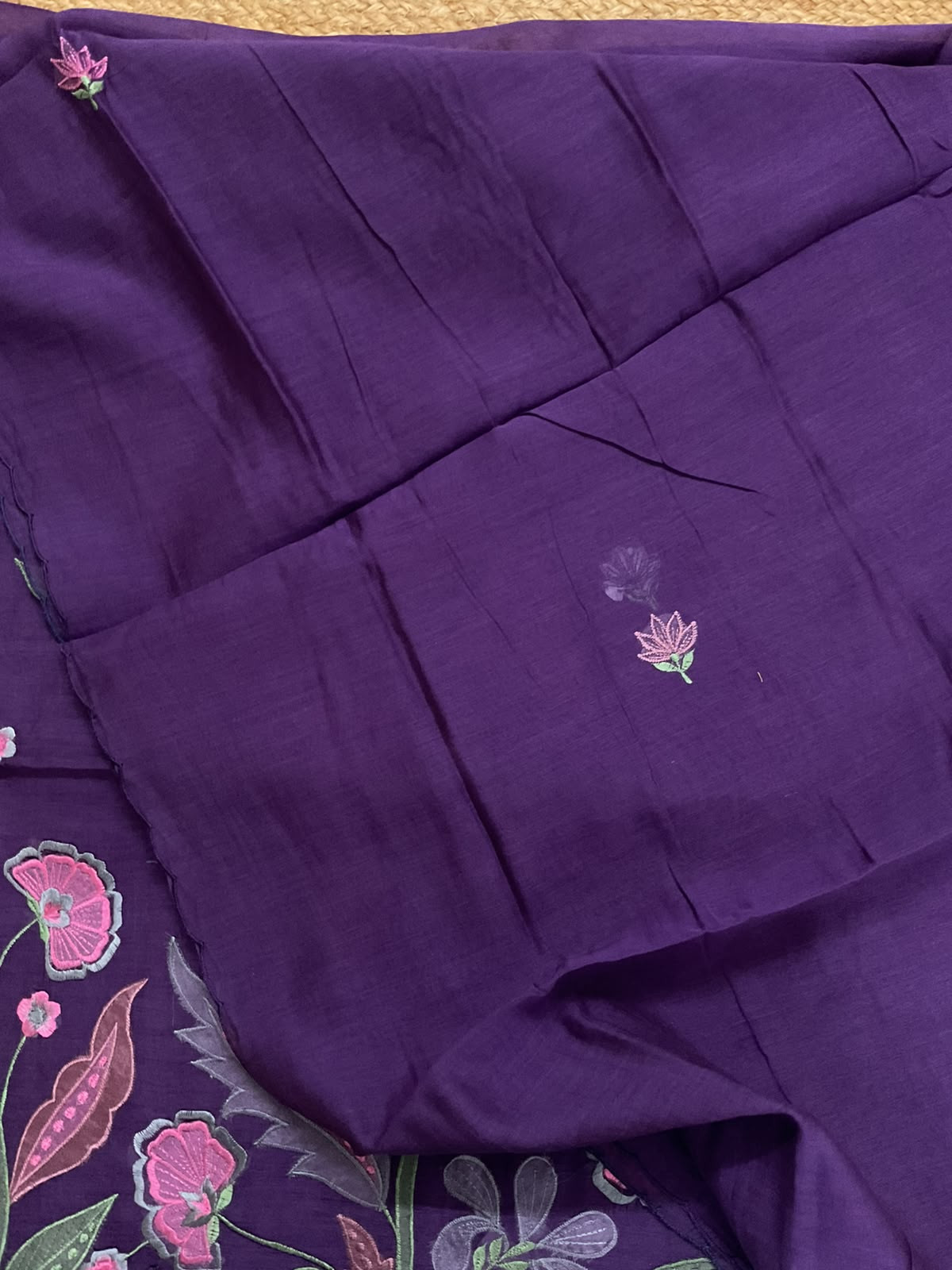 Pure Mul Chanderi Embroidered Suit - Violet