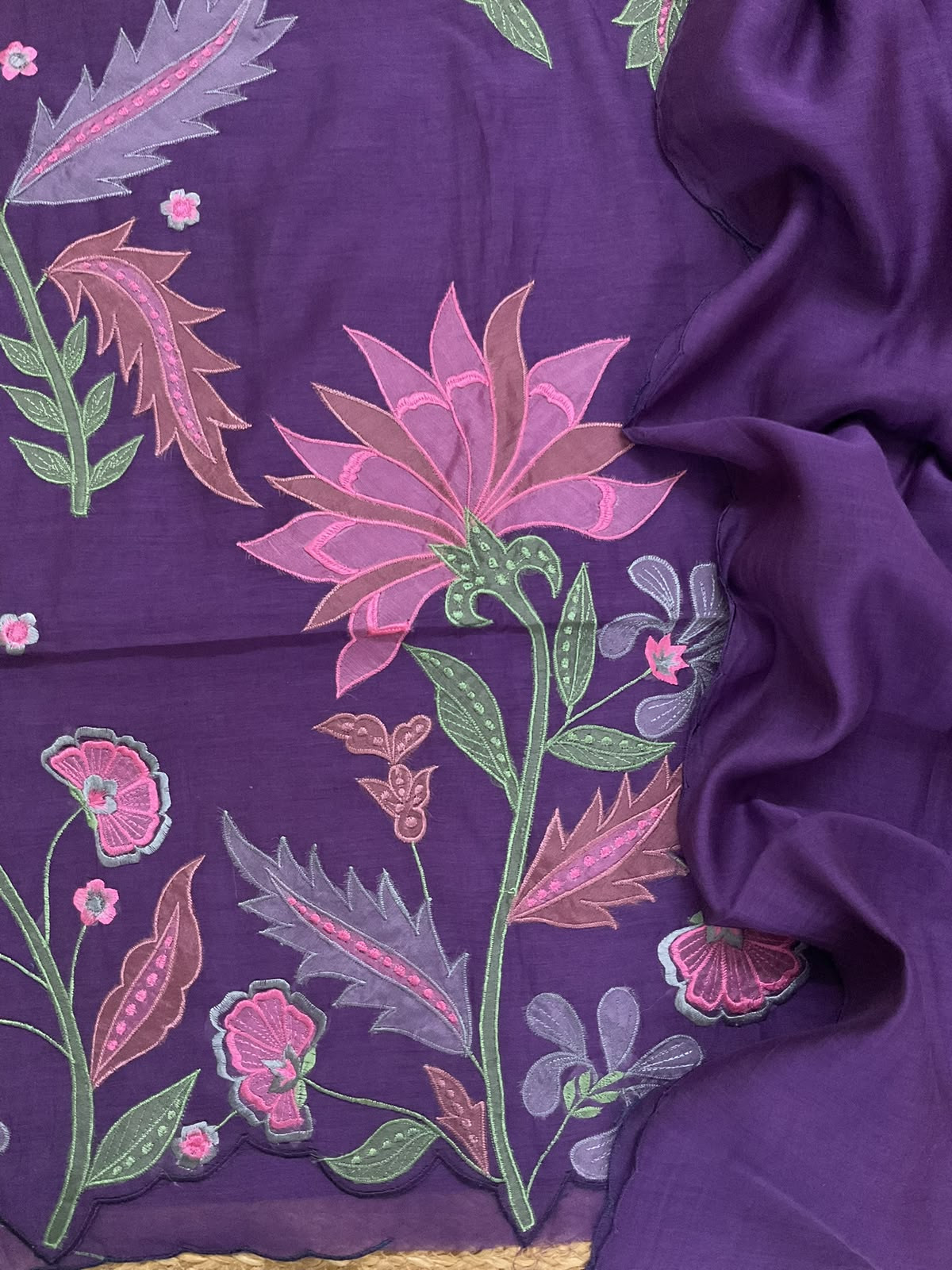 Pure Mul Chanderi Embroidered Suit - Violet