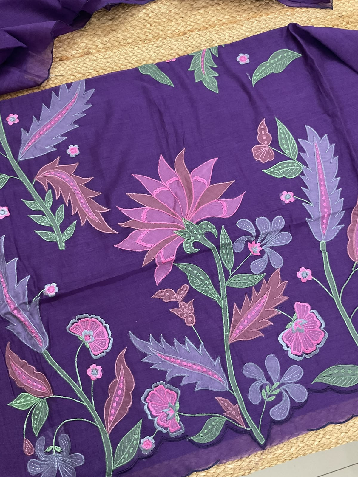 Pure Mul Chanderi Embroidered Suit - Violet