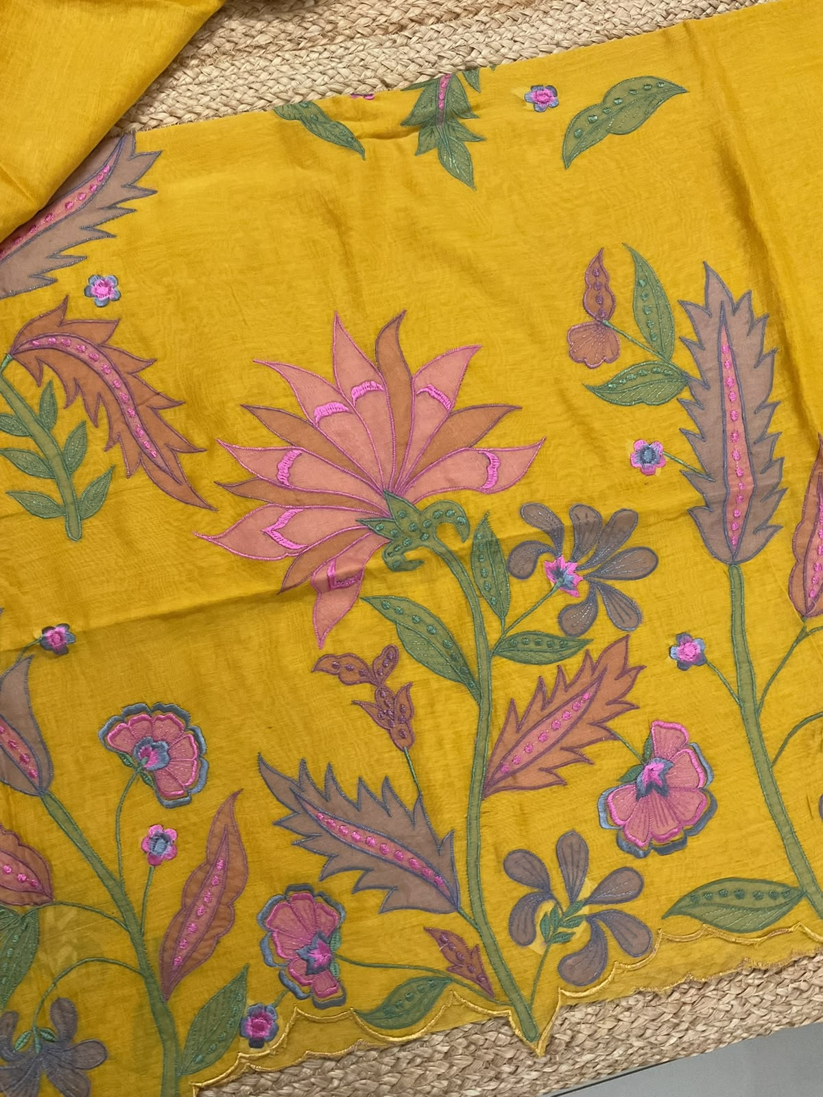 Pure Mul Chanderi Embroidered Suit - Yellow