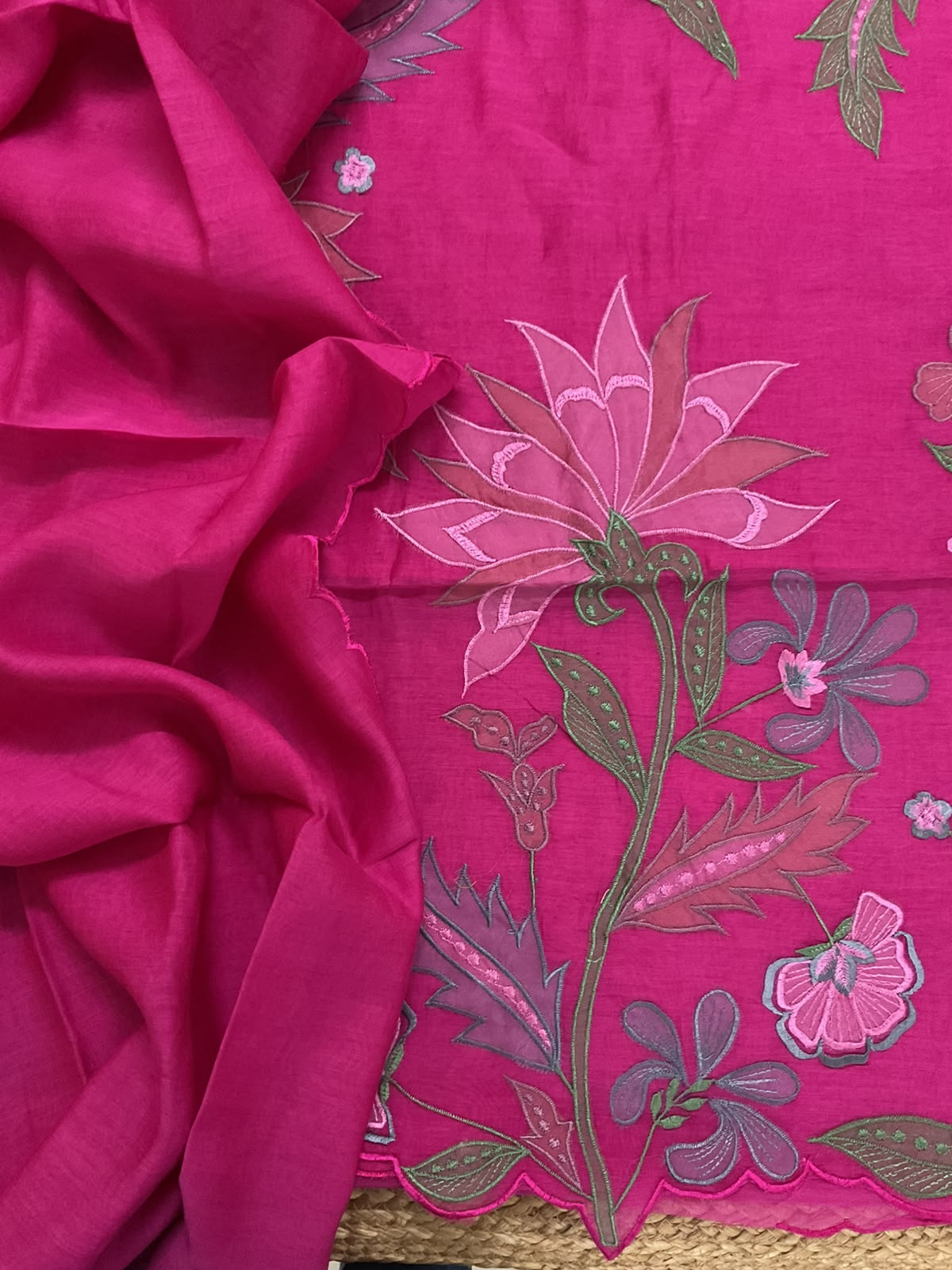 Pure Mul Chanderi Embroidered Suit - Pink