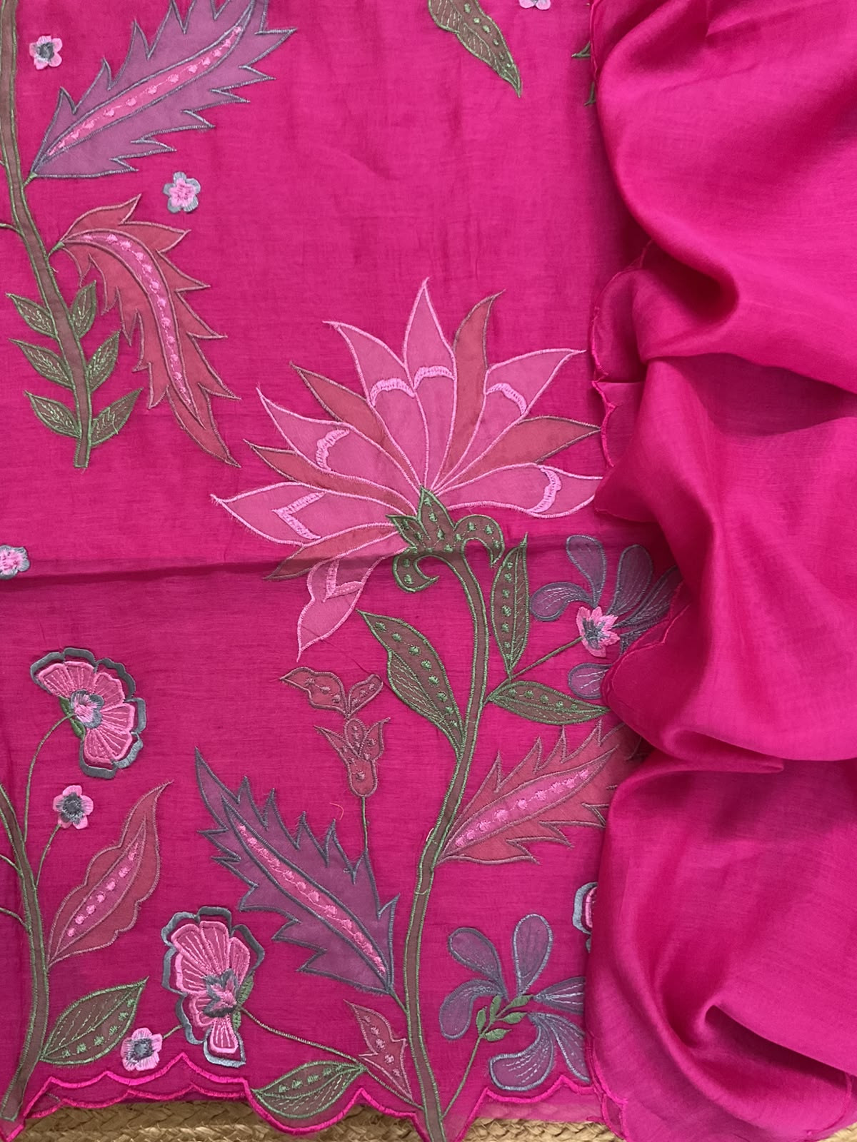 Pure Mul Chanderi Embroidered Suit - Pink