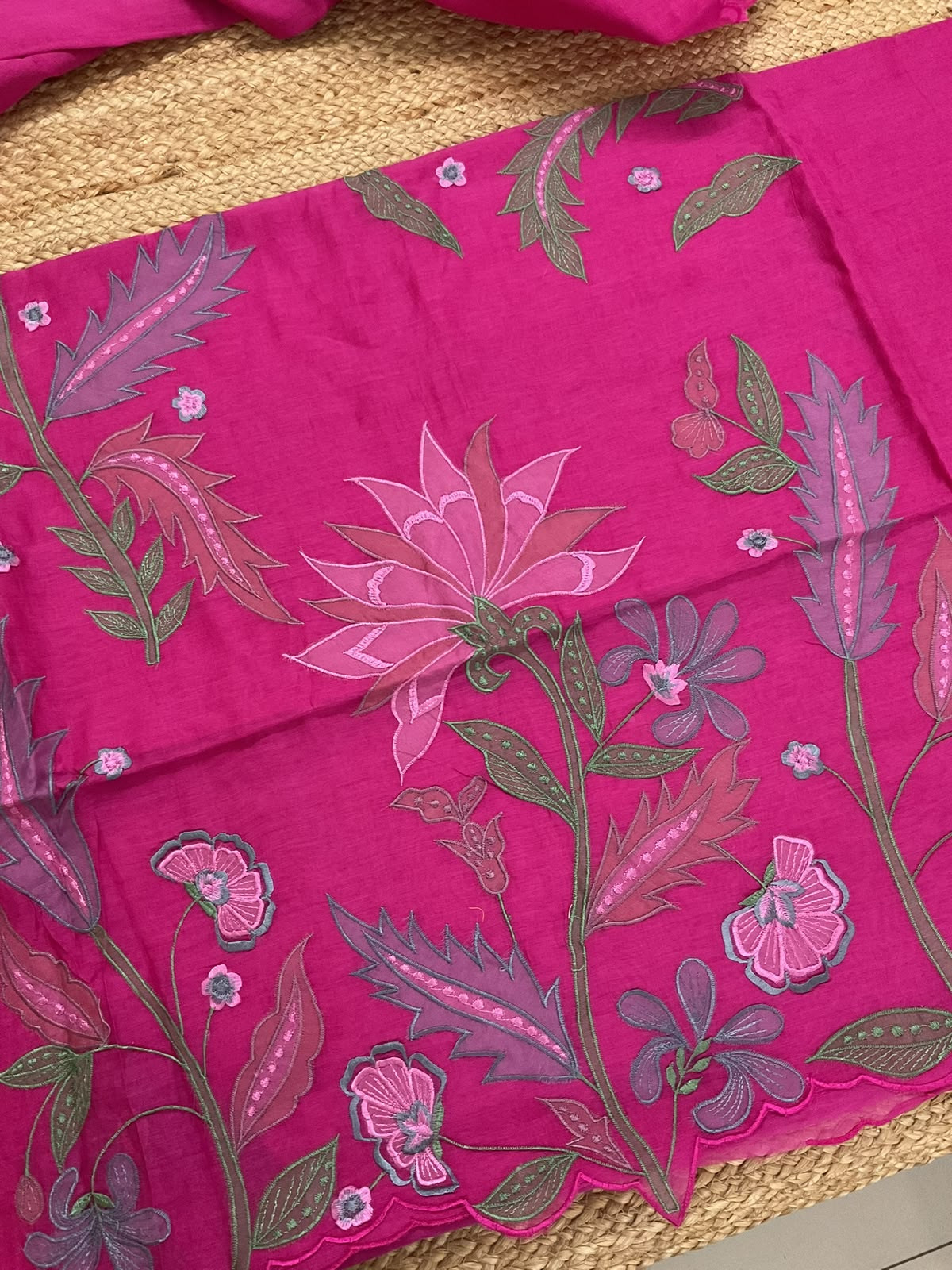 Pure Mul Chanderi Embroidered Suit - Pink