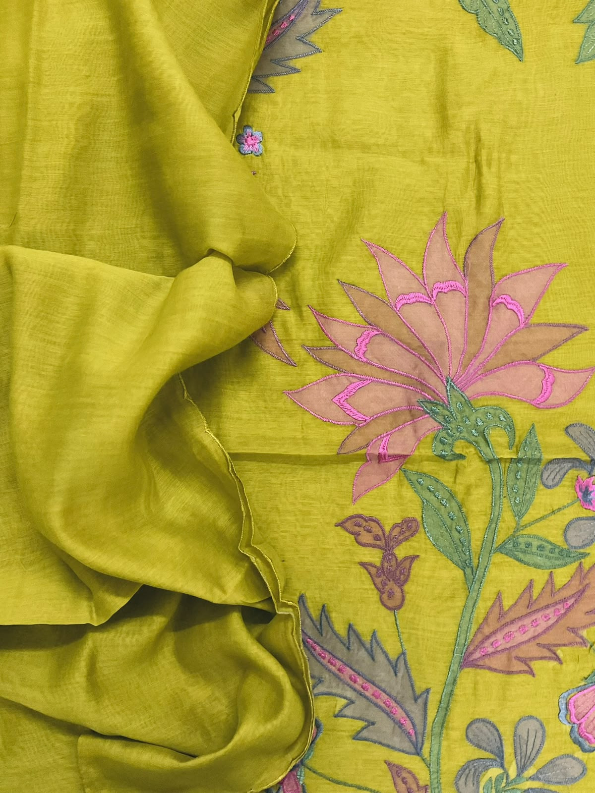 Pure Mul Chanderi Embroidered Suit - Green